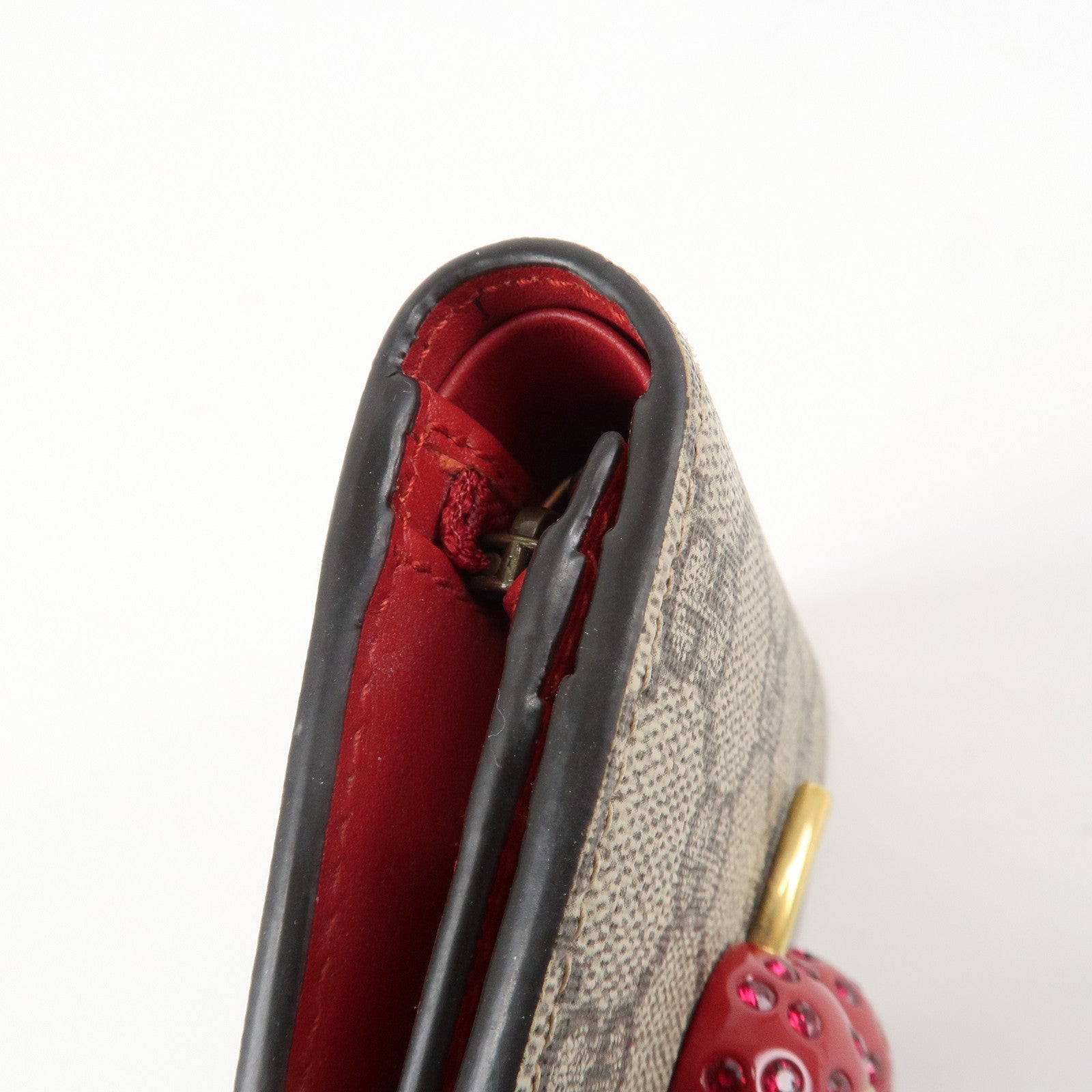 GUCCI Interlocking G GG Supreme Cherry Compact Wallet Beige 476050 Used