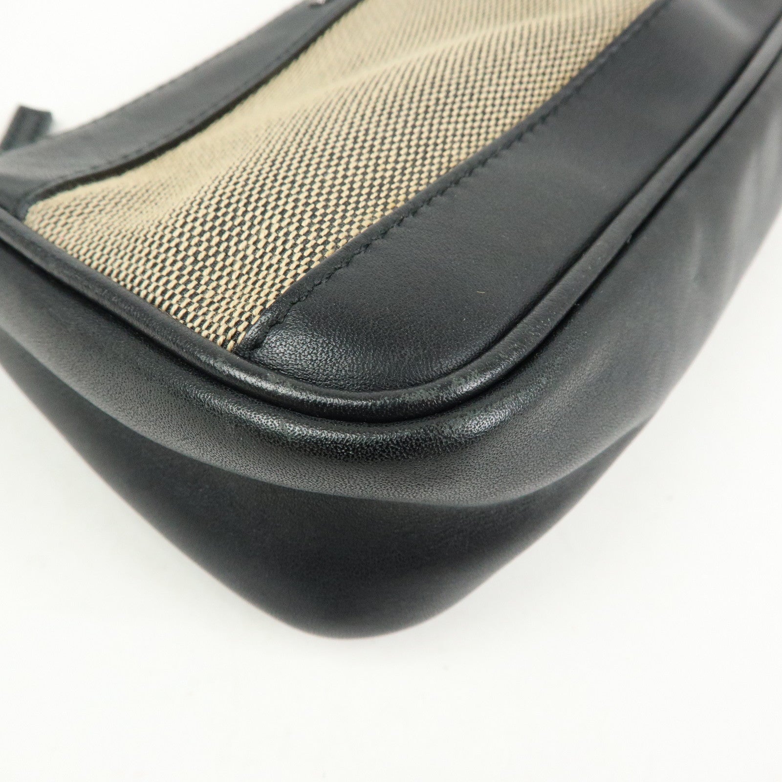 GUCCI Logo Canvas Leather Small Hand Bag Black Beige 92820
