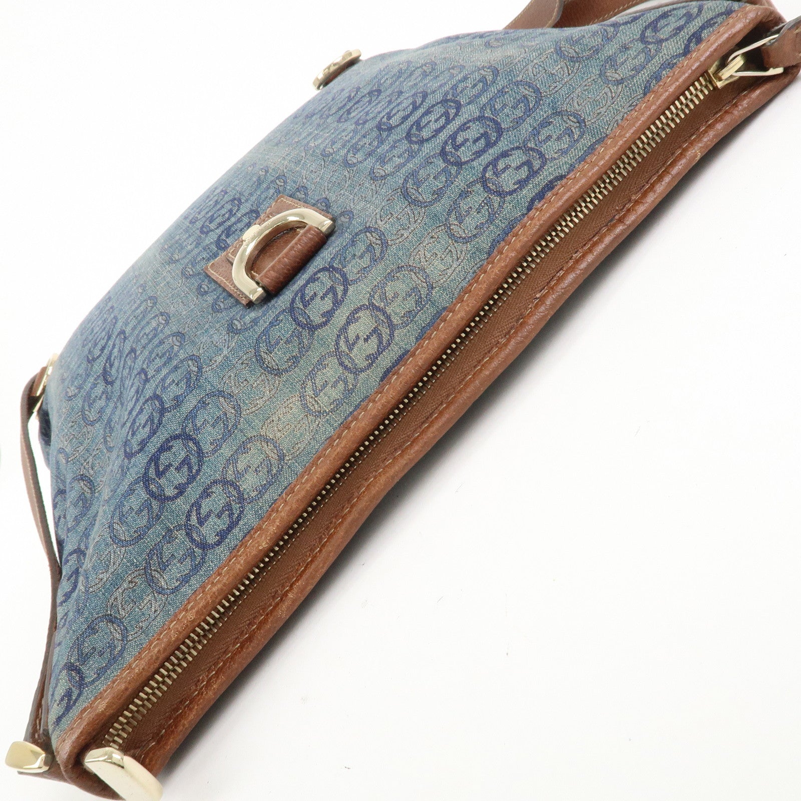 GUCCI Abbey GG Denim Shoulder Bag Crossbody Bag Brown Blue 131326