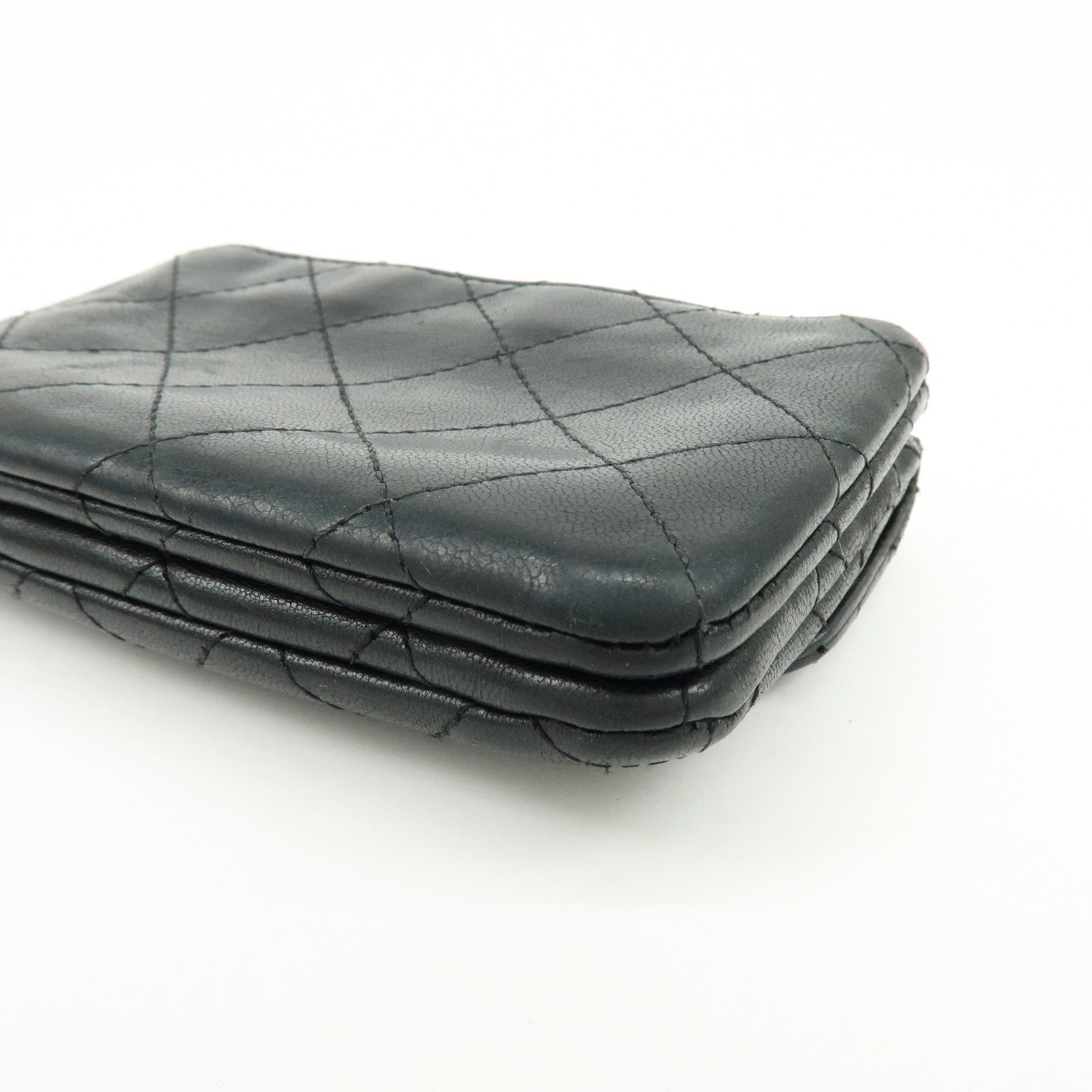 CHANEL Matelasse Lamb Skin Card Case Coin Case Black AP0214