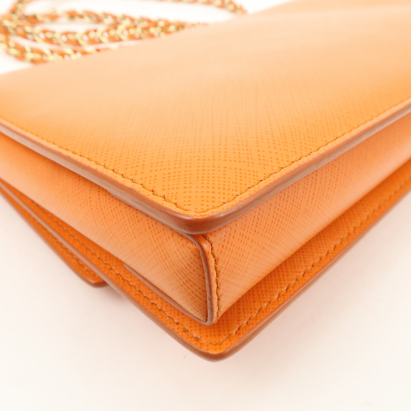 Ferragamo Vara Ribbon Leather Chain Shoulder Bag Hand Bag Orange