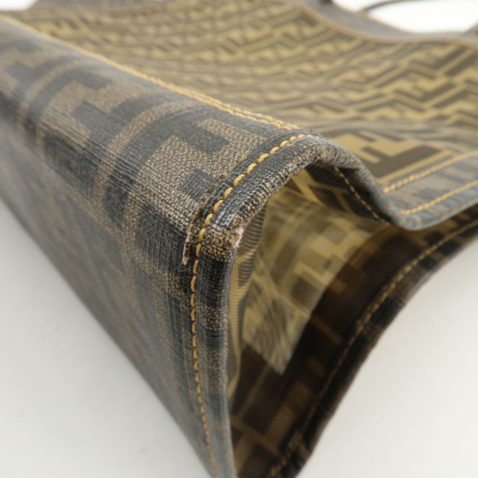 FENDI Zucca Nylon PVC Canvas Hand Bag Tote Bag Brown Black 8BH134