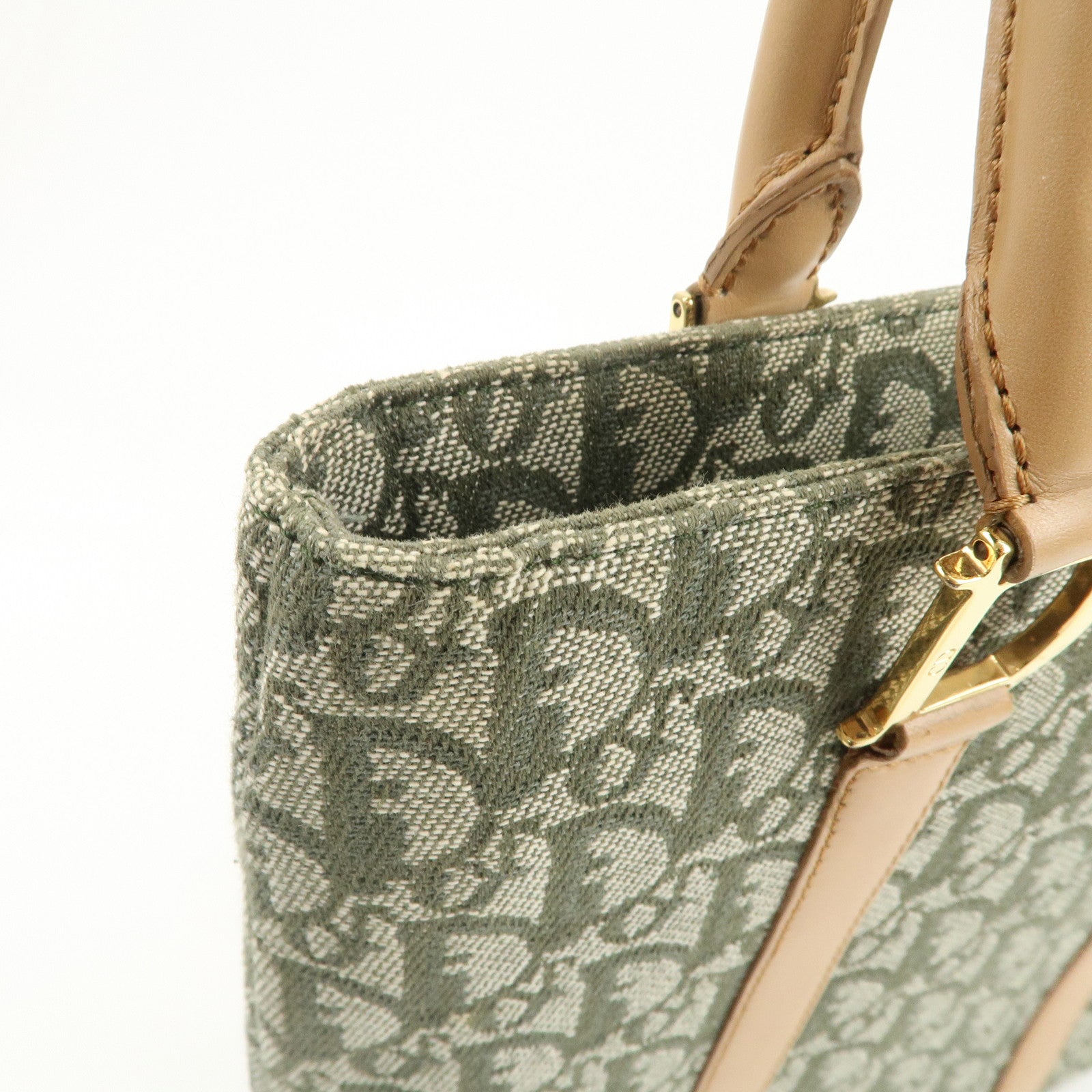 Christian Dior Trotter CH Jacquard Canvas Tote Bag Hand Bag Green