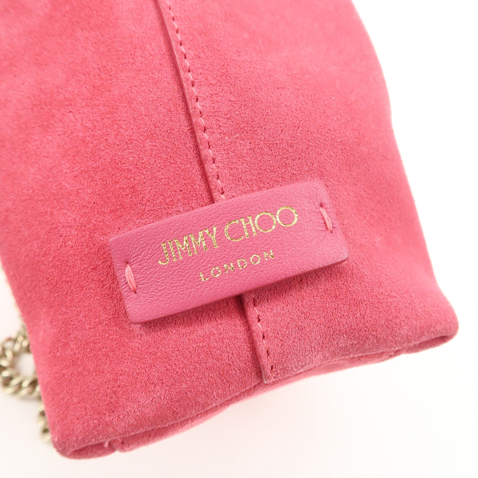 JIMMY CHOO Callie Drawstrings S Suede Chain Shoulder Bag Pink Used