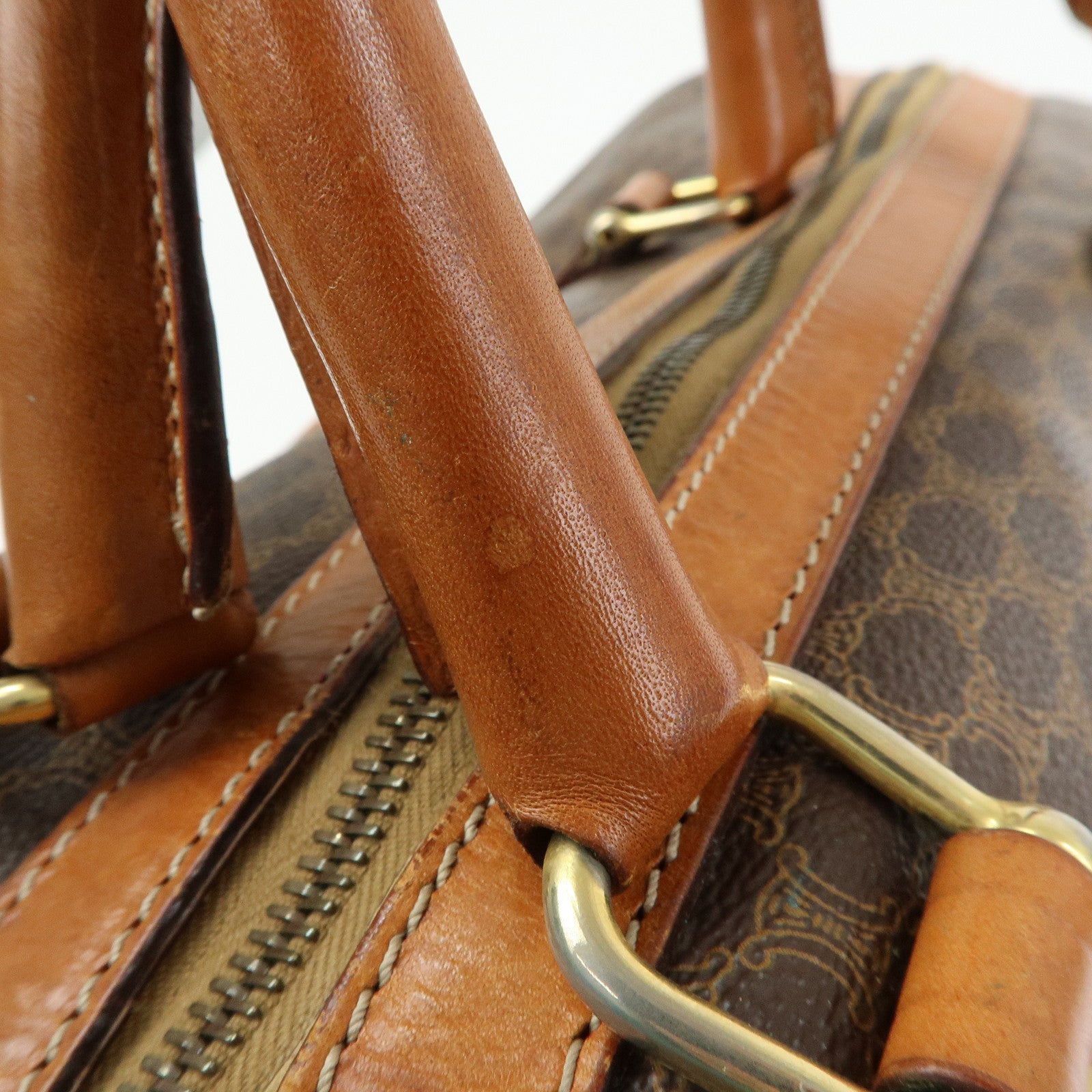 CELINE Macadam PVC Leather Boston Bag Hand Bag Brown