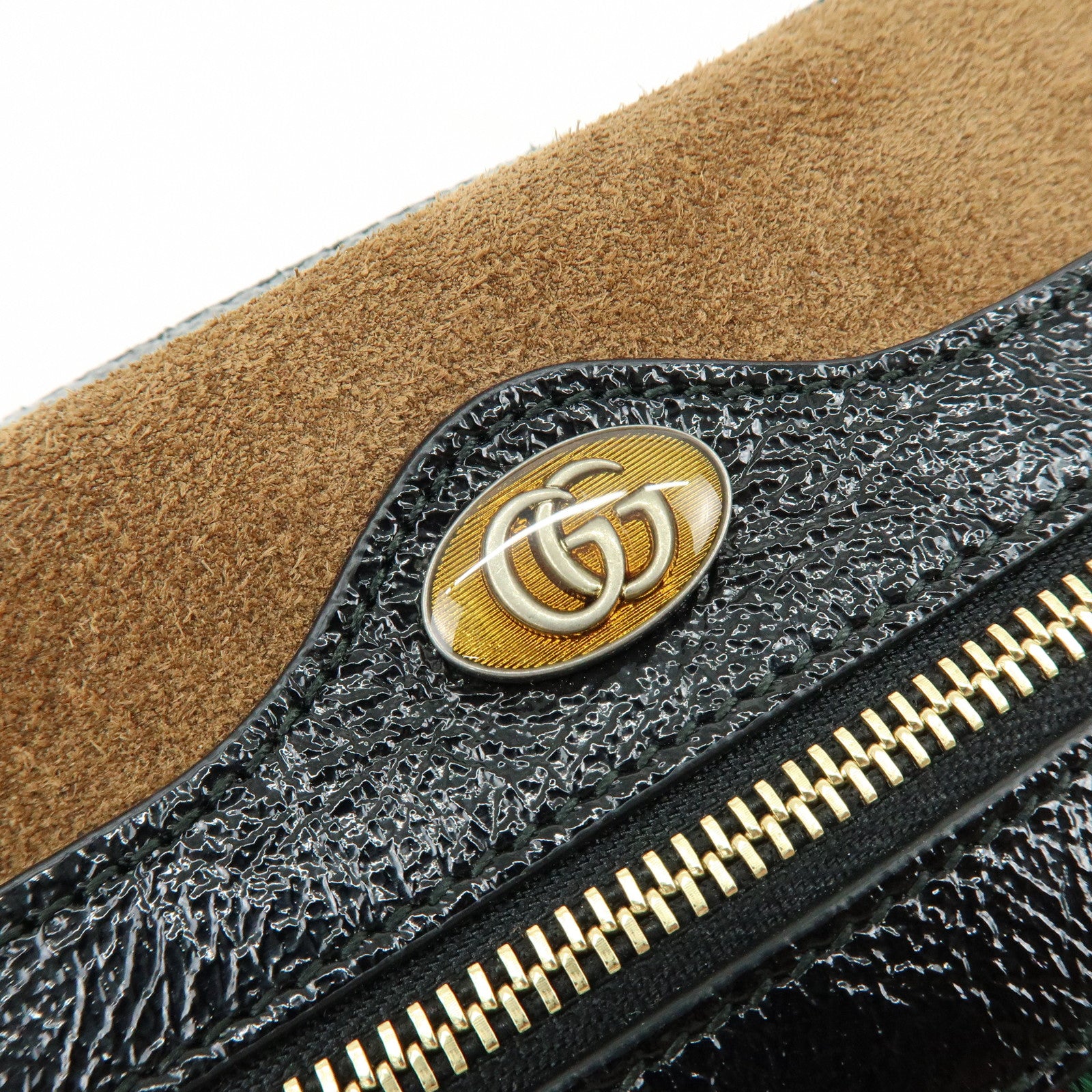 GUCCI Ophidia Sherry Suede Patent Leather Shoulder Bag Brown 573321