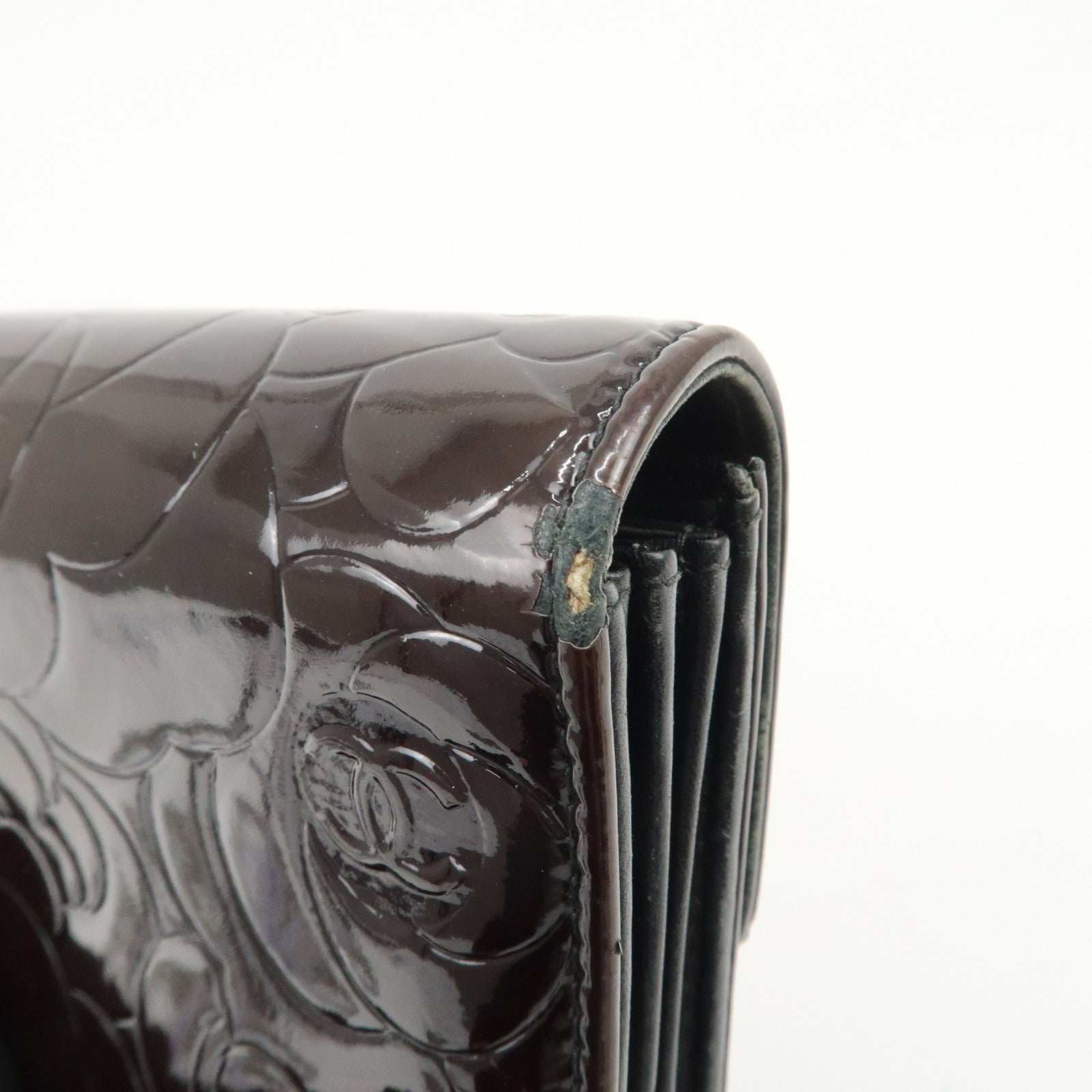 CHANEL COCO Mark Camellia Bi-fold Long Wallet Dark Brown A82283