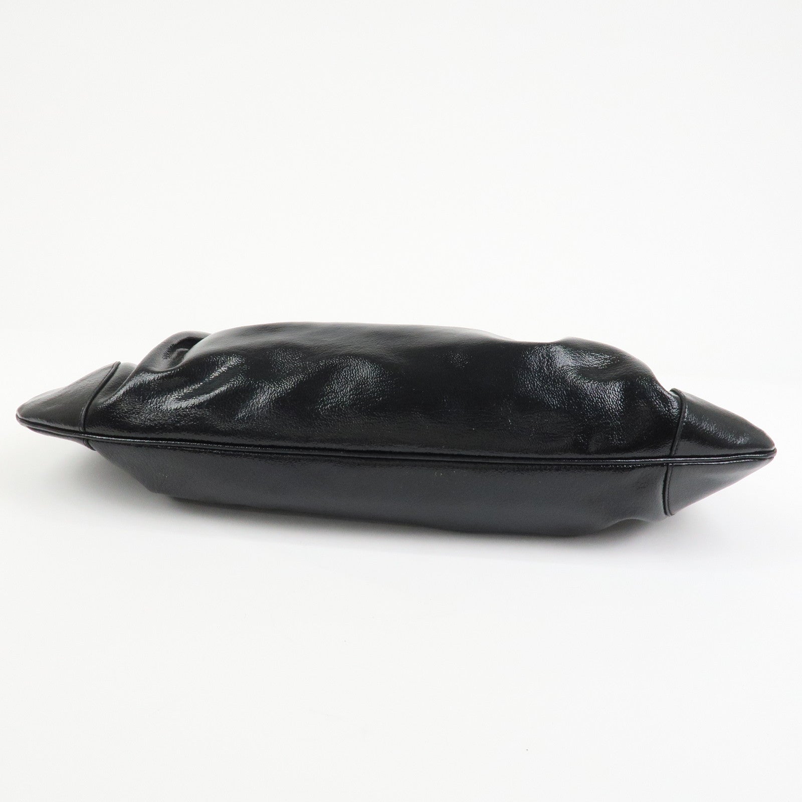 Ferragamo Gancini Patent Leather Hand Bag Shoulder Bag Black