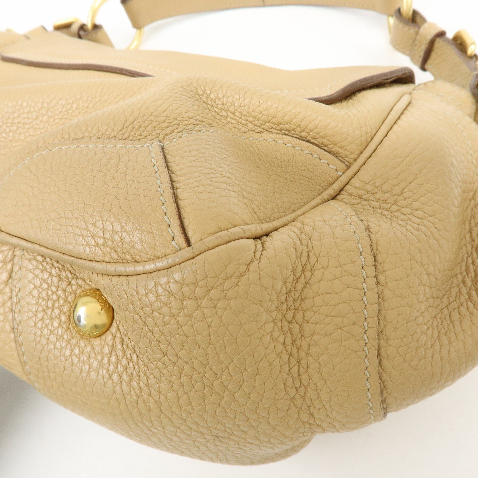PRADA Logo Leather Shoulder Bag Hand Bag Light Brown BR3869