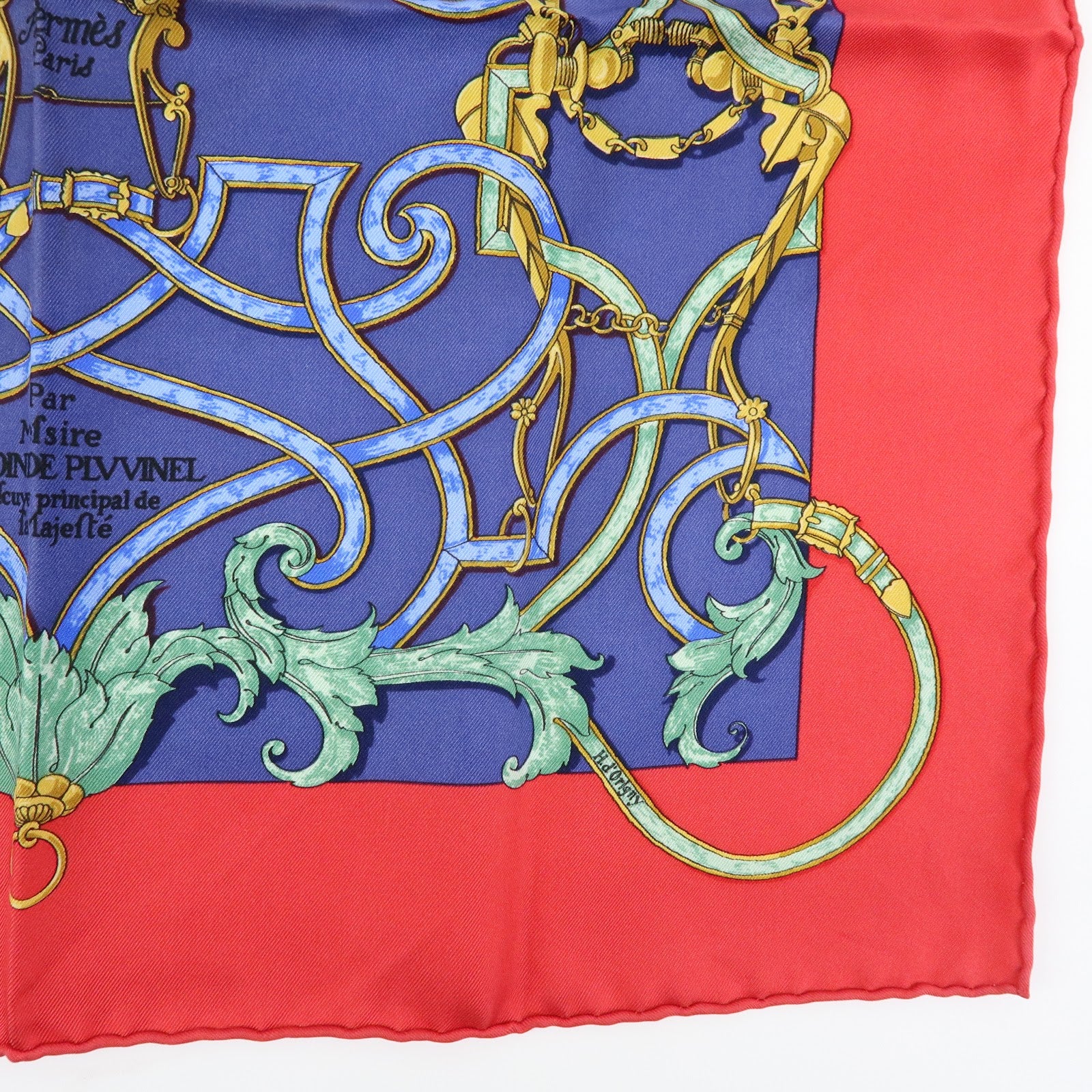 HERMES Carre 45 Silk 100% Scarf L'INSTRVCTION DV ROY Red Navy