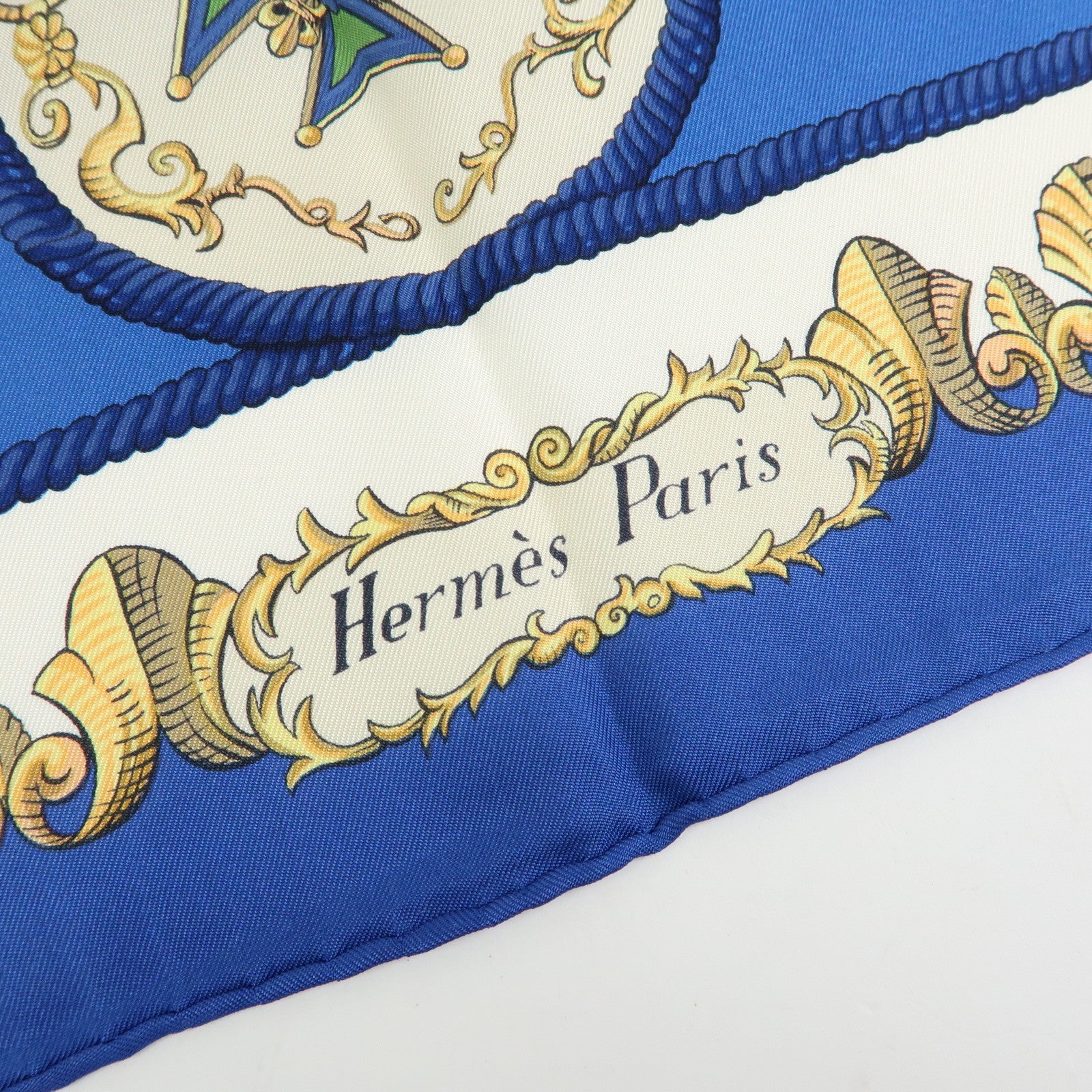 HERMES Carre 90 Silk 100% LVDOVICVS MAGNVS Scarf Blue Gold