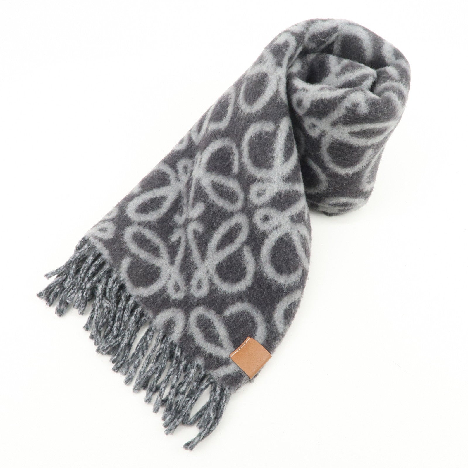 LOEWE Anagram Alpaca Wool Nylon Scarf Shawl Gray
