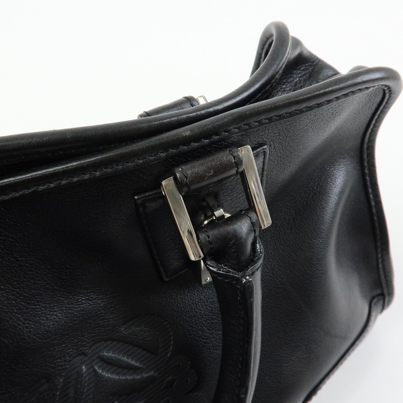 LOEWE Anagram Amazona 28 Leather Hand Bag Boston Bag Black