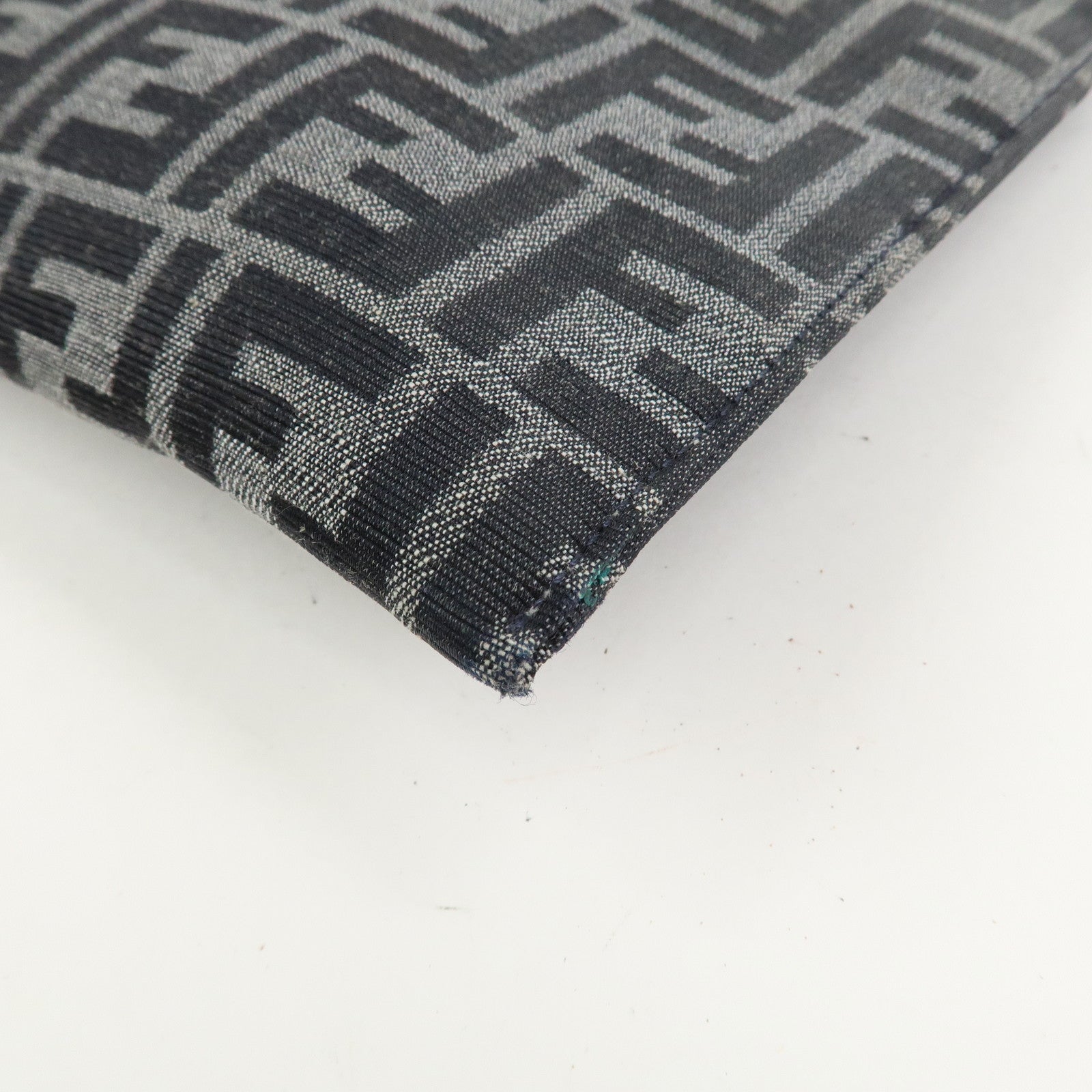 FENDI Zucca Flat Slim Canvas Leather Clutch Bag Navy 7N0134