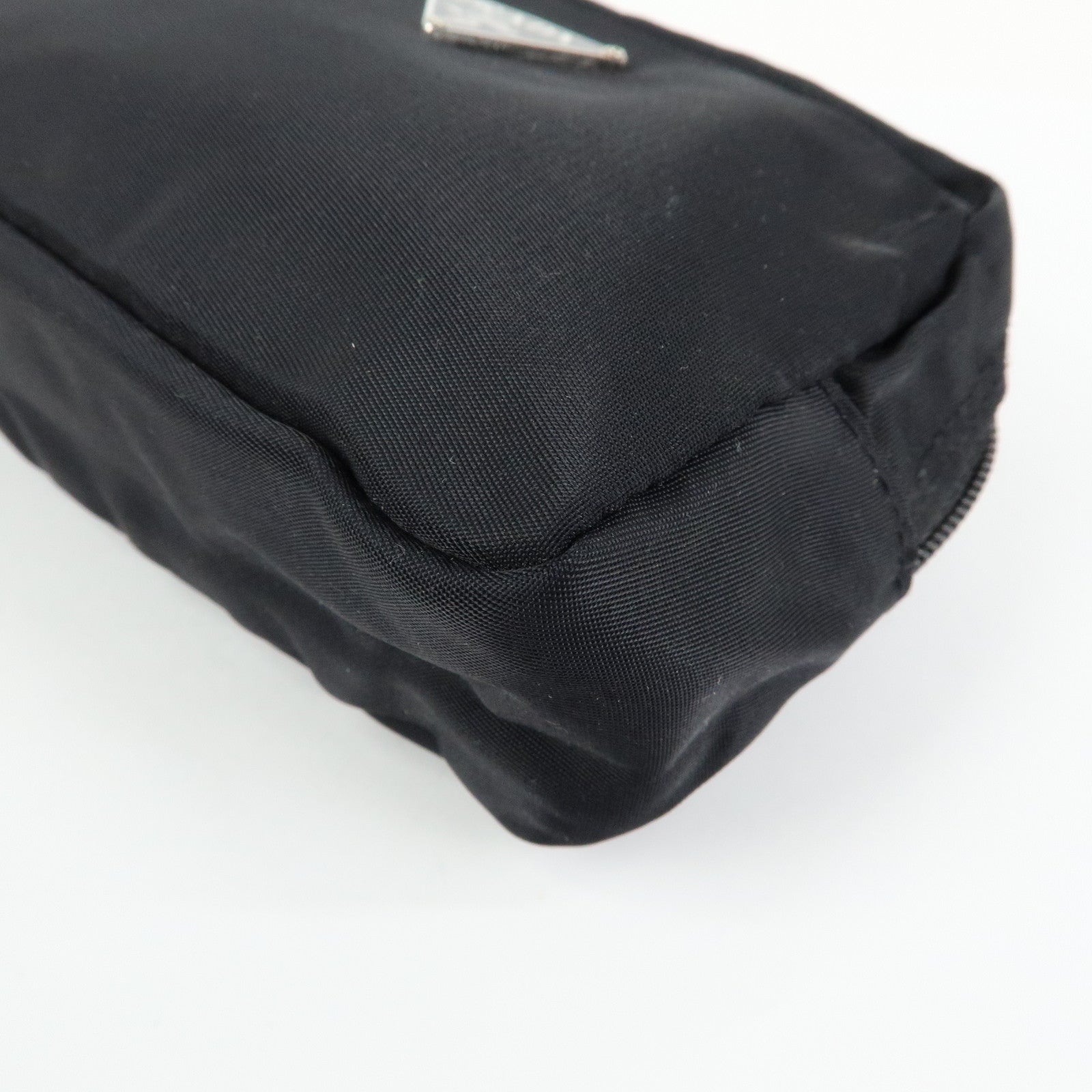 PRADA Triangle Logo Nylon Cosmetic Pouch Makeup Bag Black