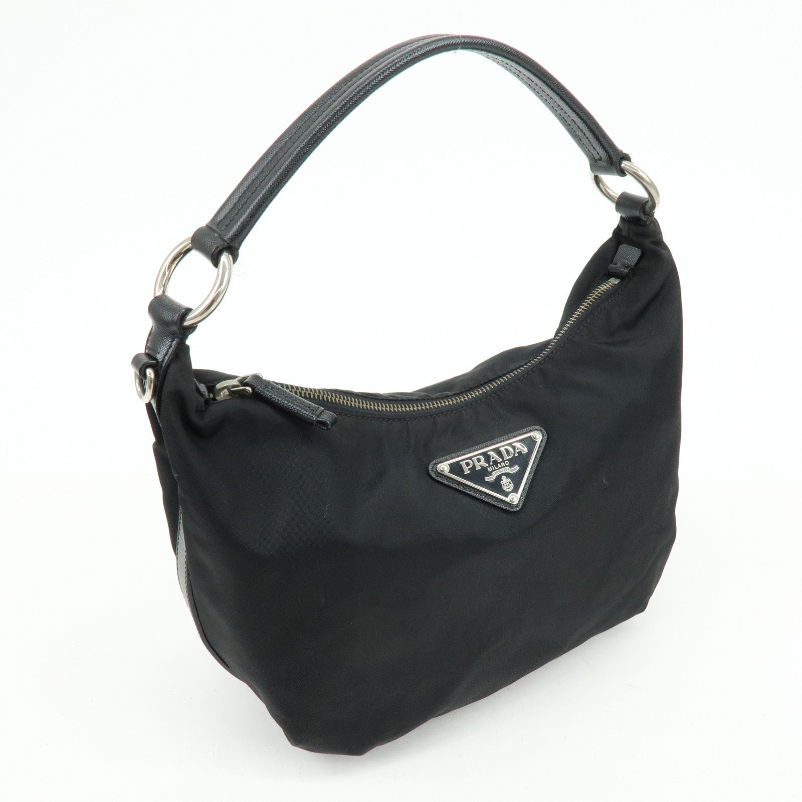 PRADA Triangle Logo Nylon Saffiano Leather Shoulder Bag BR3332