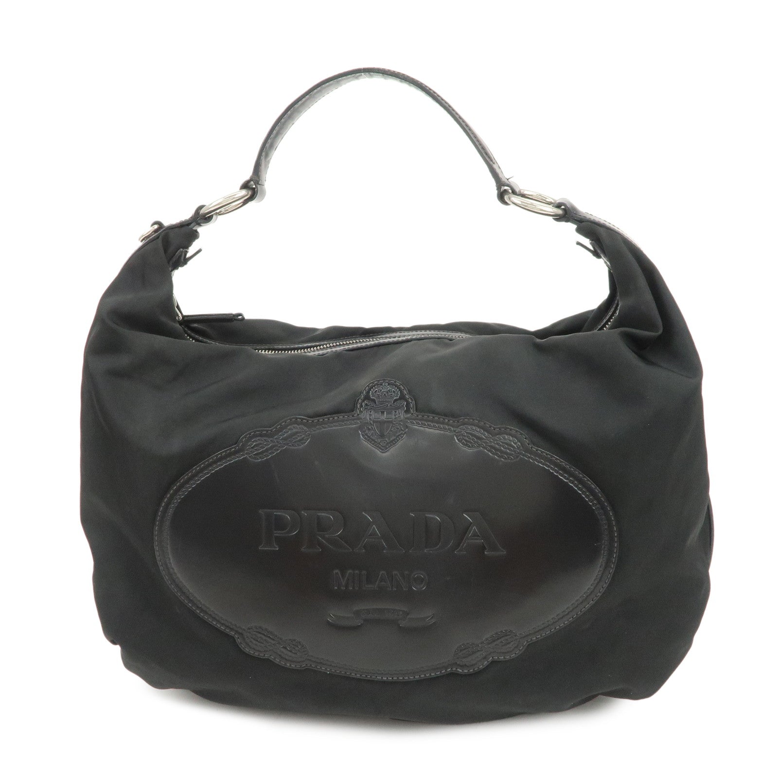 PRADA Logo Nylon Leather Shoulder Bag Hand Bag Black BR3287