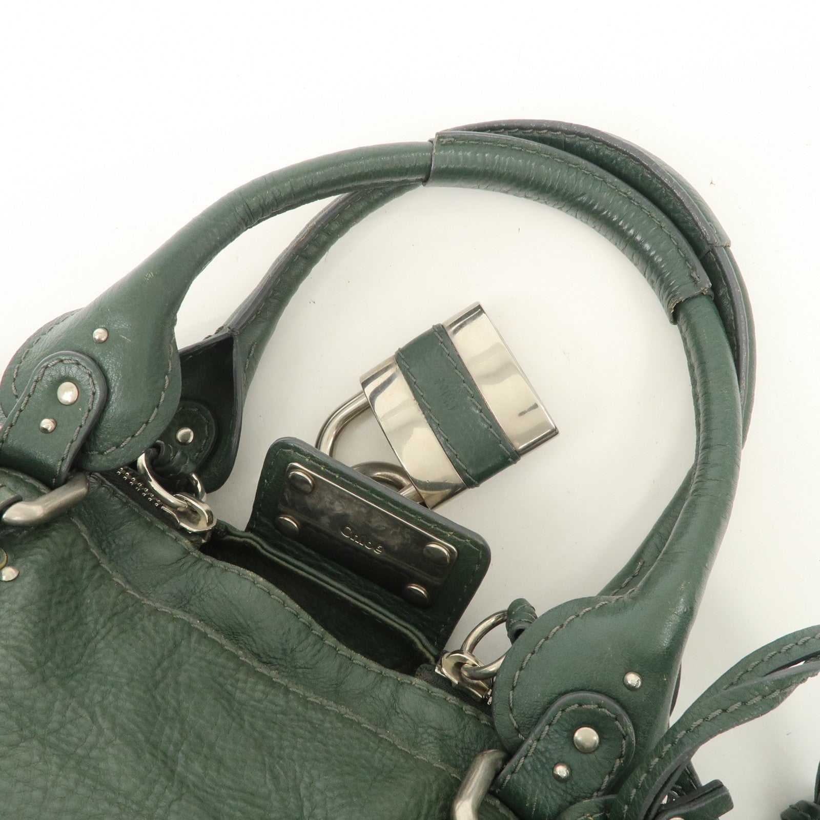 Chloe Padington Leather Hand Bag Shoulder Bag Green - Used