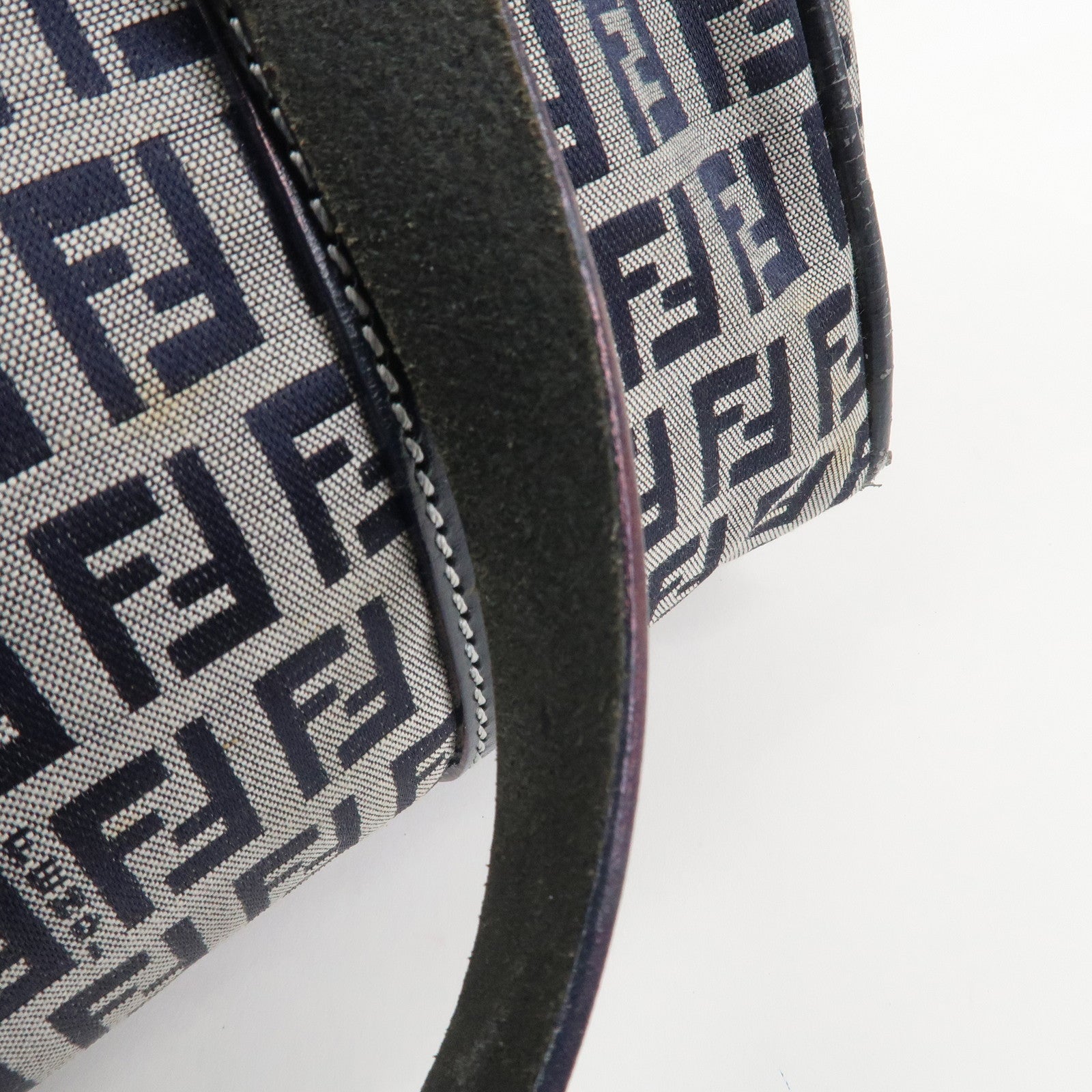 FENDI Zucchino Canvas Leather Hand Bag Mini Boston Bag Navy 16327