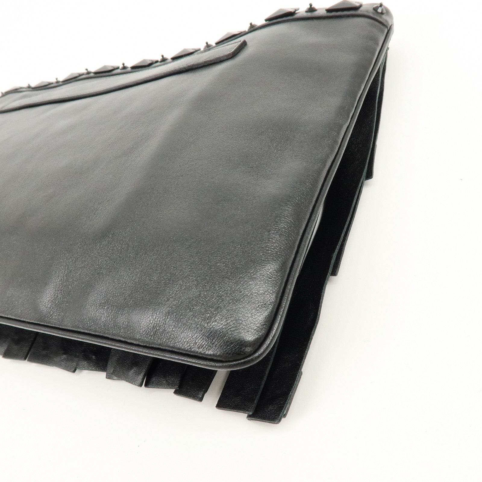 PRADA Canvas Leather Fringe Bijoux Clutch Bag Pouch Black