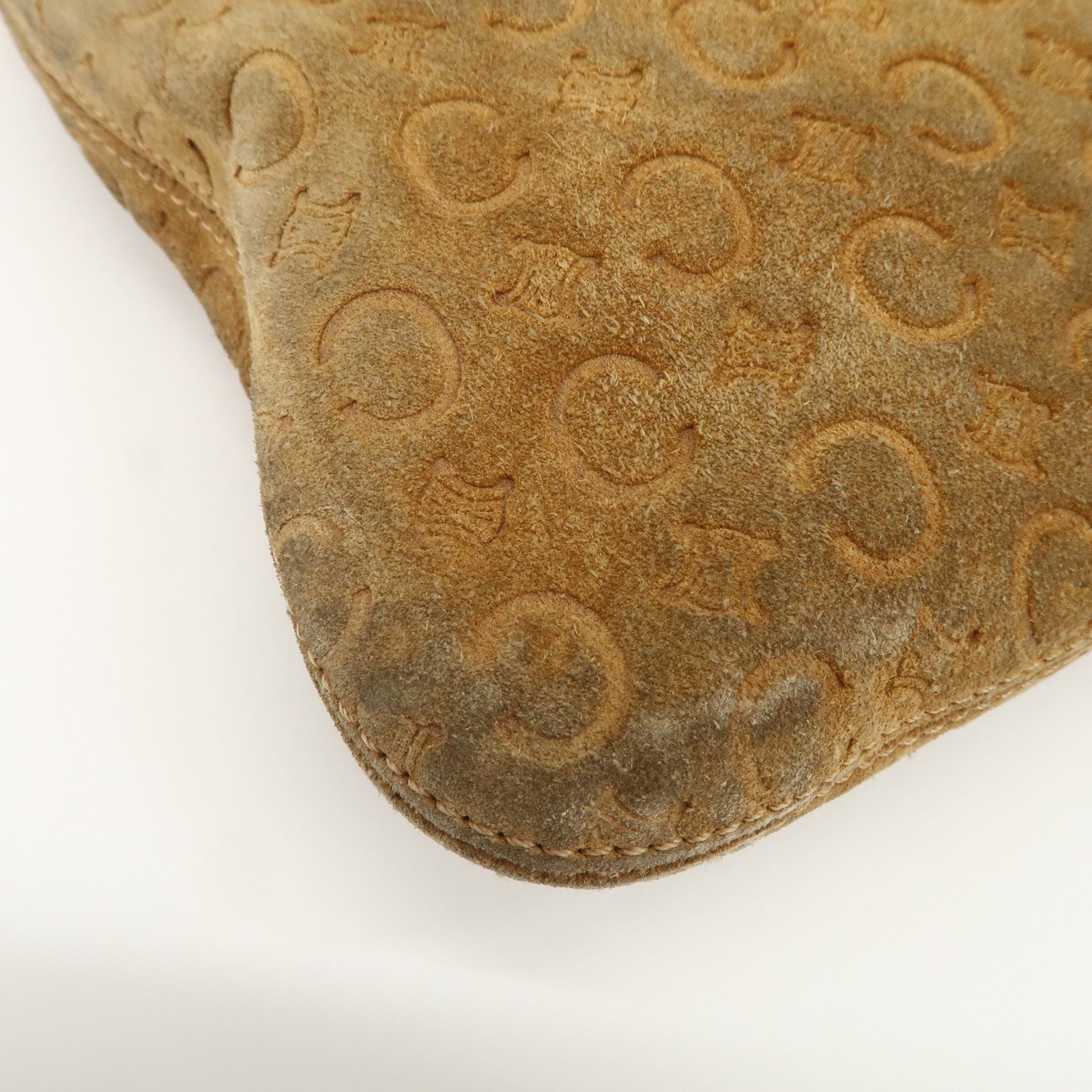CELINE C Macadam Leather Suede Shoulder Bag Hand Bag Beige
