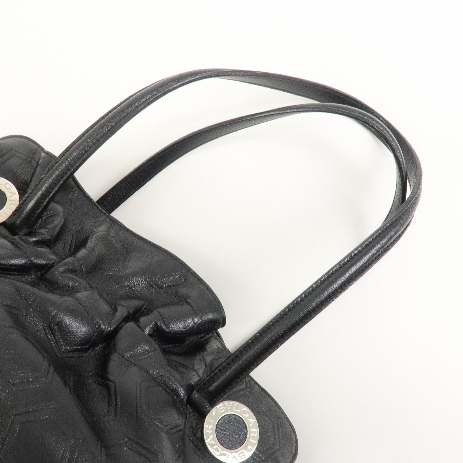 BVLGARI Twist Logo Leather Shoulder Bag Hand Bag Black