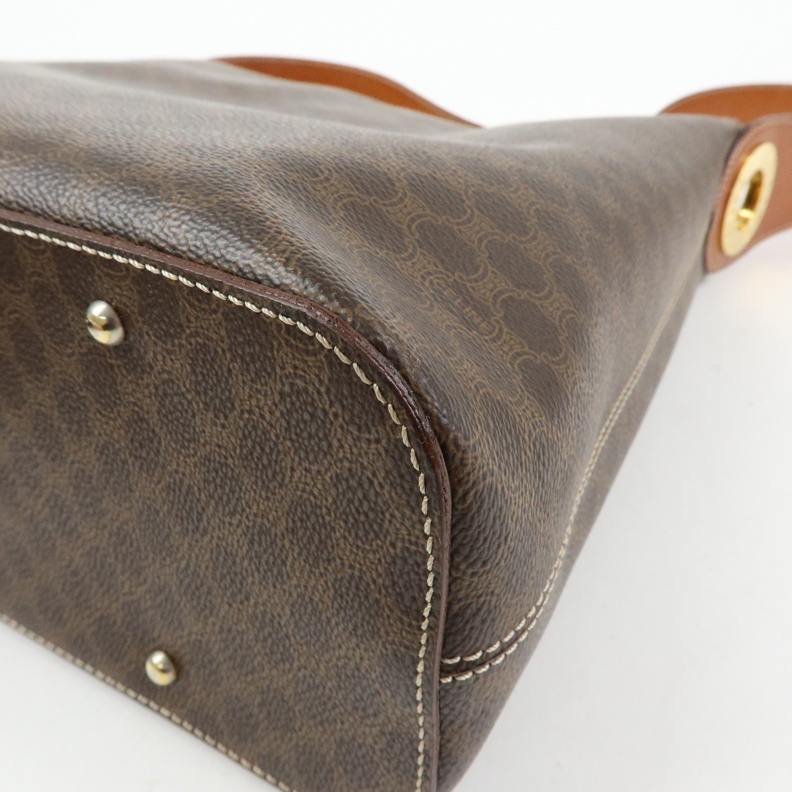 CELINE Macadam PVC Canvas Leather Shoulder Bag Brown