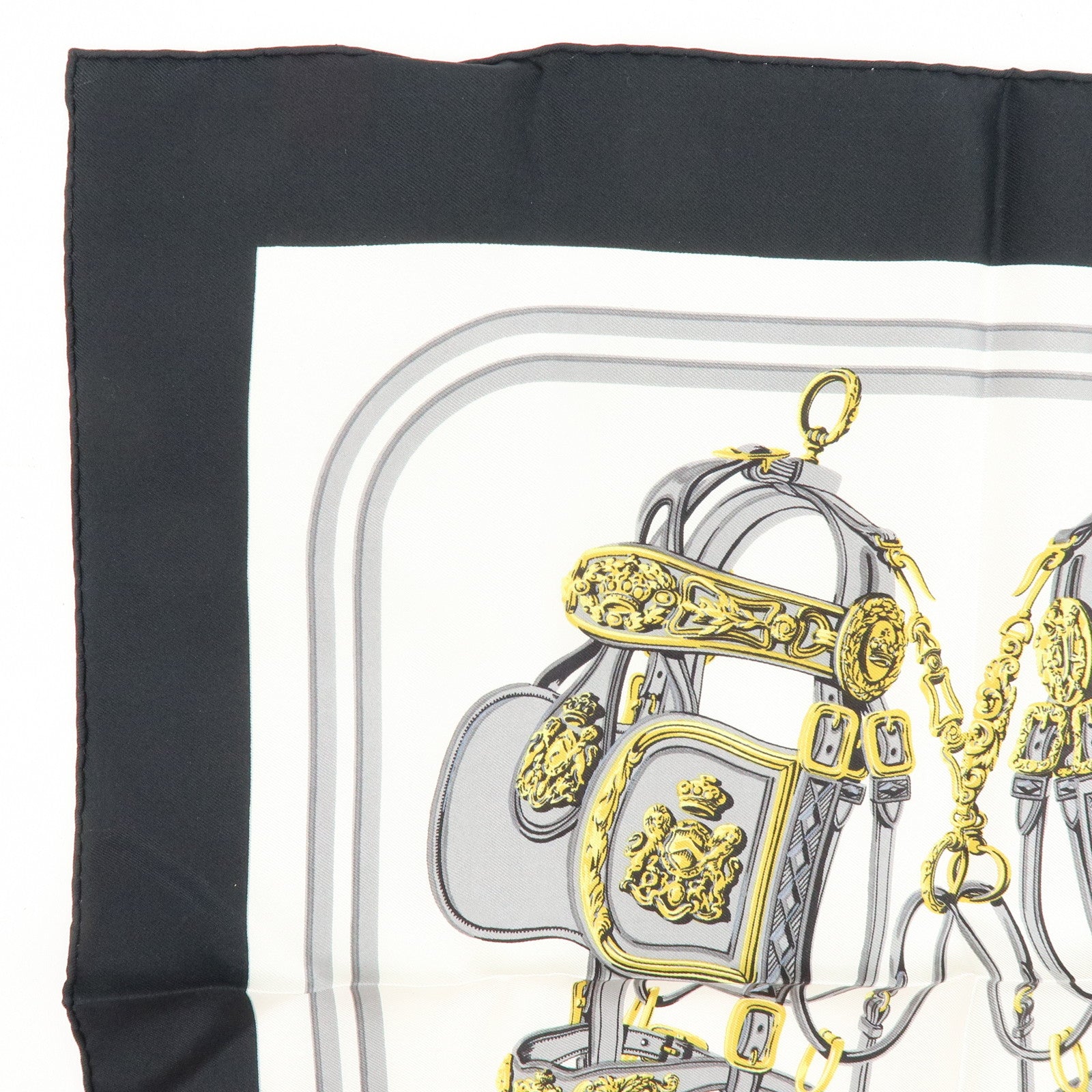 HERMES Carre 42 Set of 2 Silk 100% Scarf Orange Gold Navy