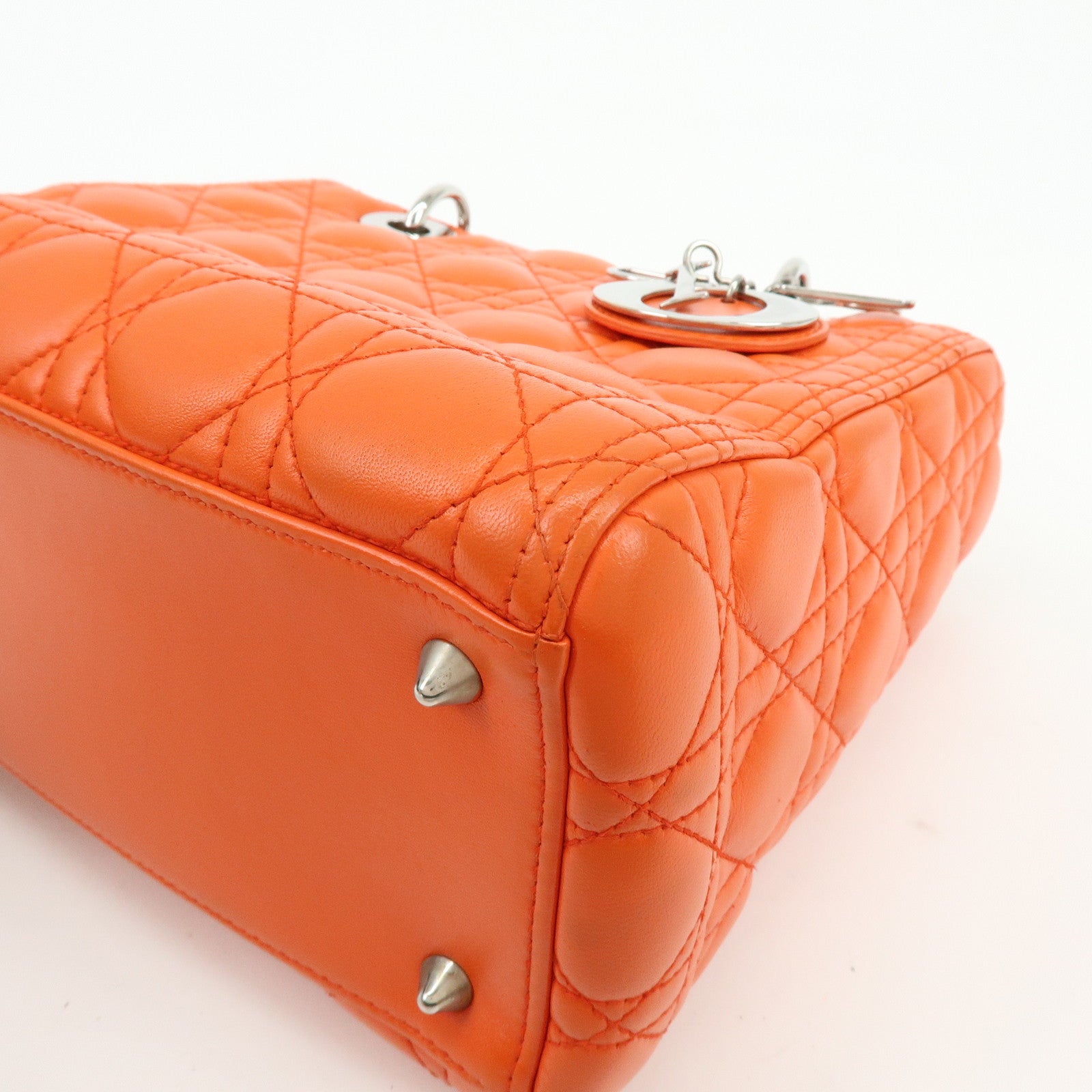 Christian Dior Lady Dior Cannage 2Way Hand Bag Shoulder Bag Orange