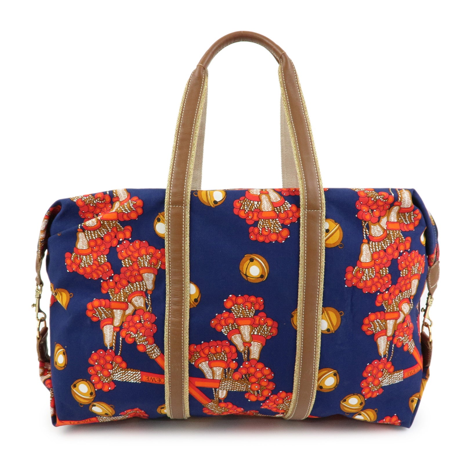 LOEWE Canvas Leather Boston Bag Travel Bag Navy Red Brown