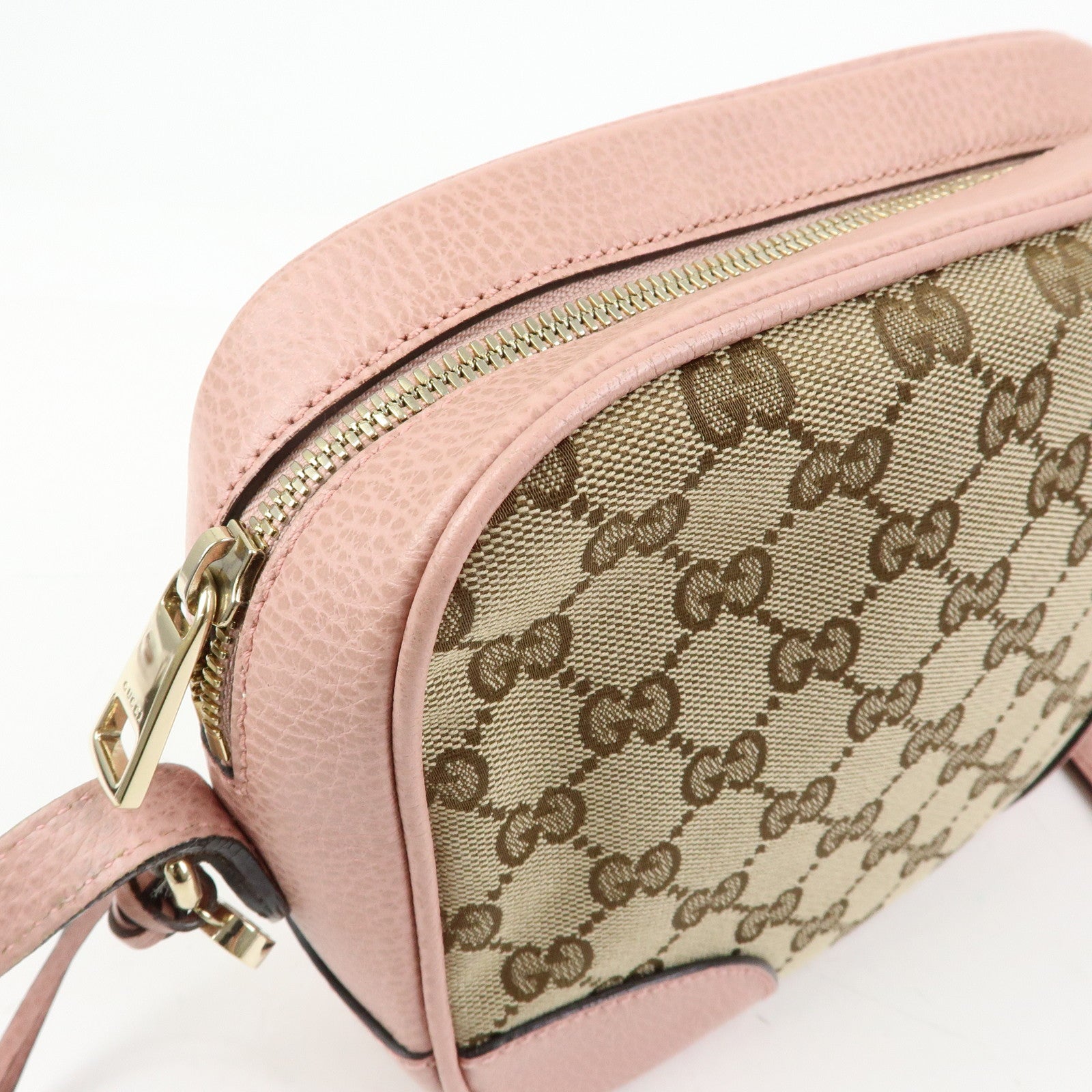 GUCCI GG Canvas Leather Shoulder Crossbody Bag Beige Pink 449413