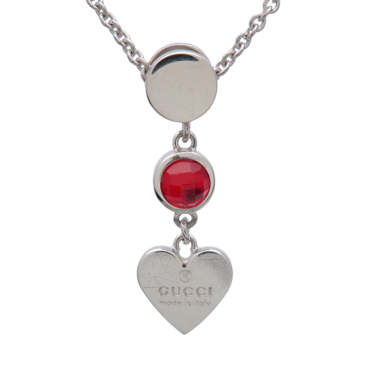 GUCCI Heart Motif Necklace SV925 Color Stone Silver Red 325871
