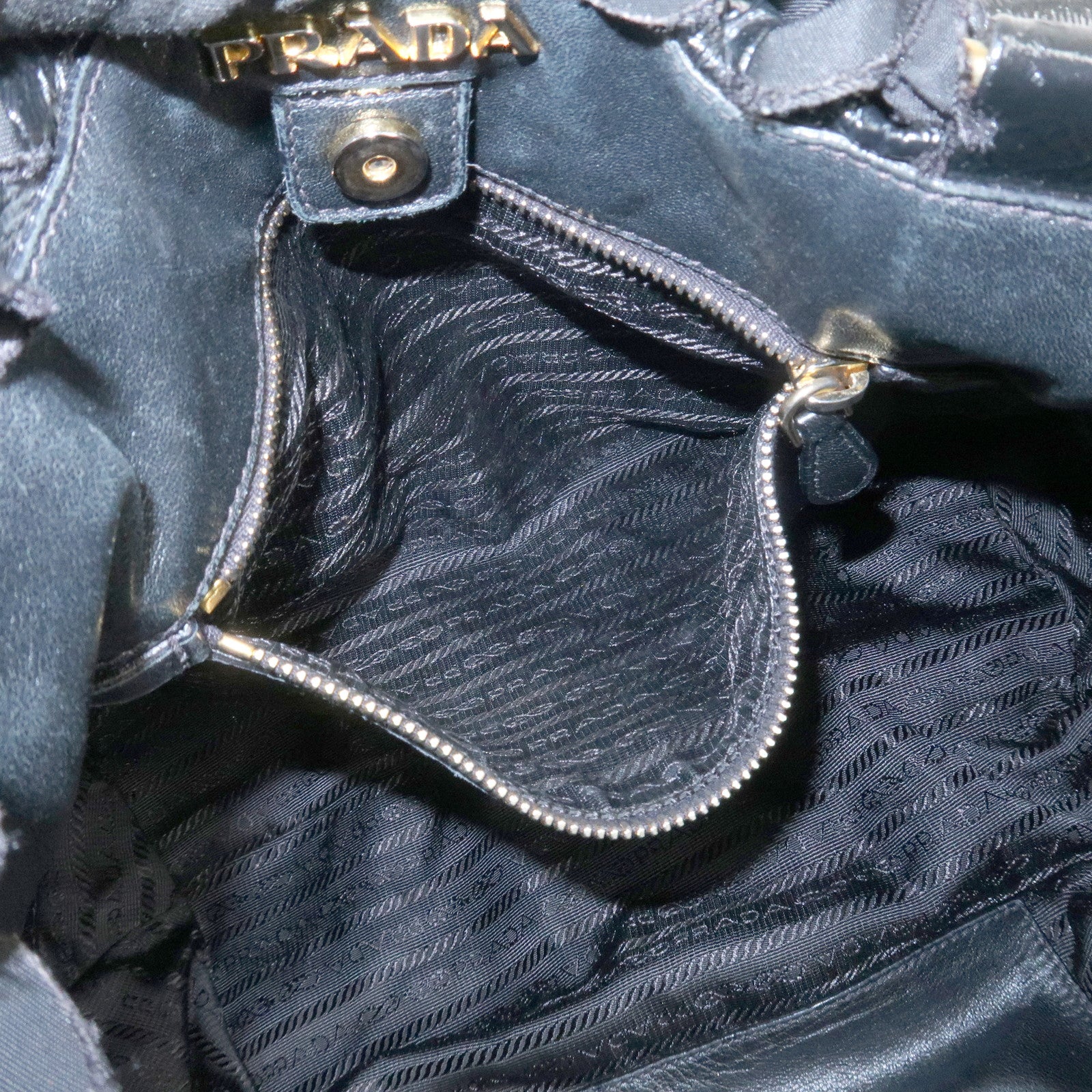 PRADA Patent Nylon Leather Shoulder Bag Hand Bag Black BR4176