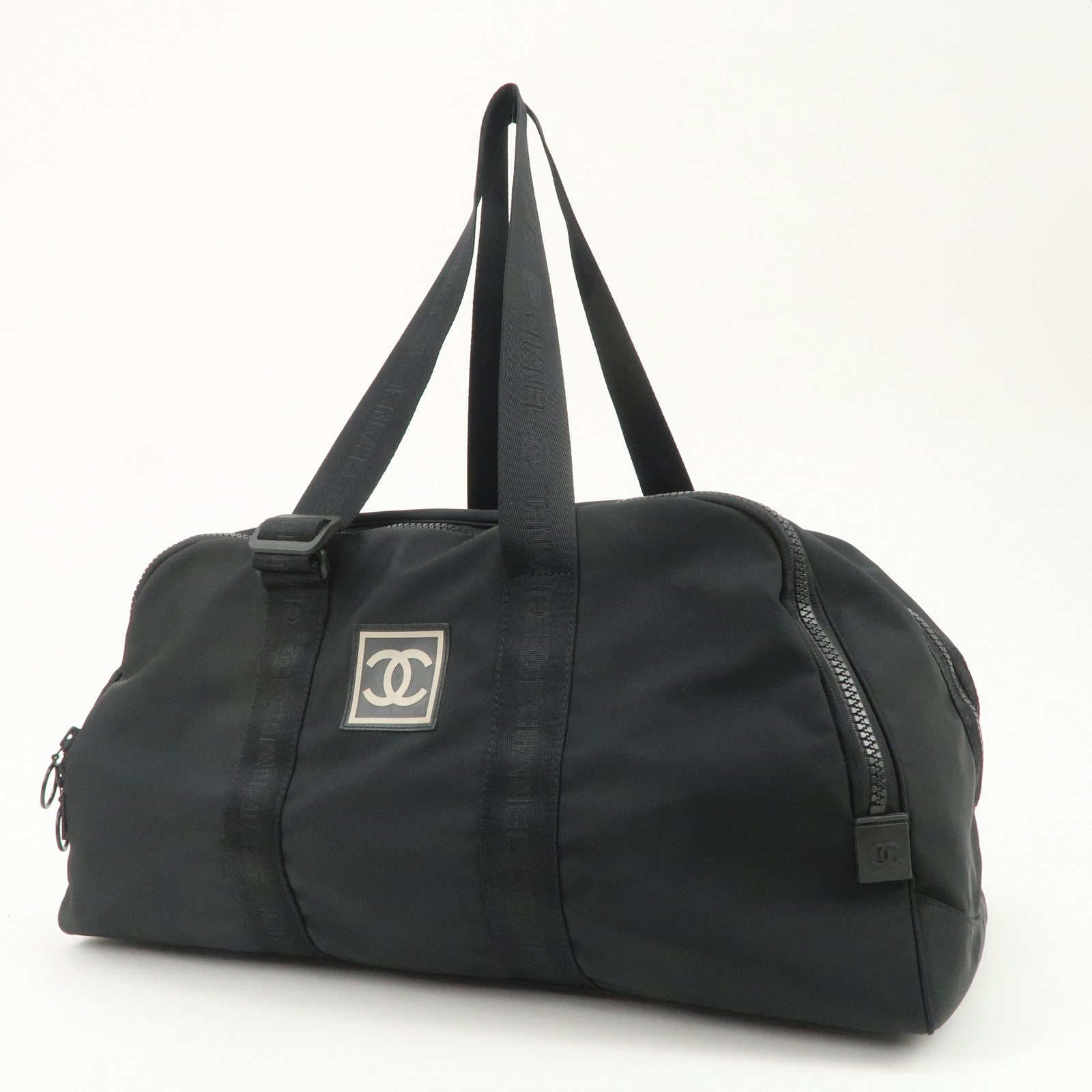 CHANEL Sports Line COCO Mark Nylon Boston Bag Hand Bag Black