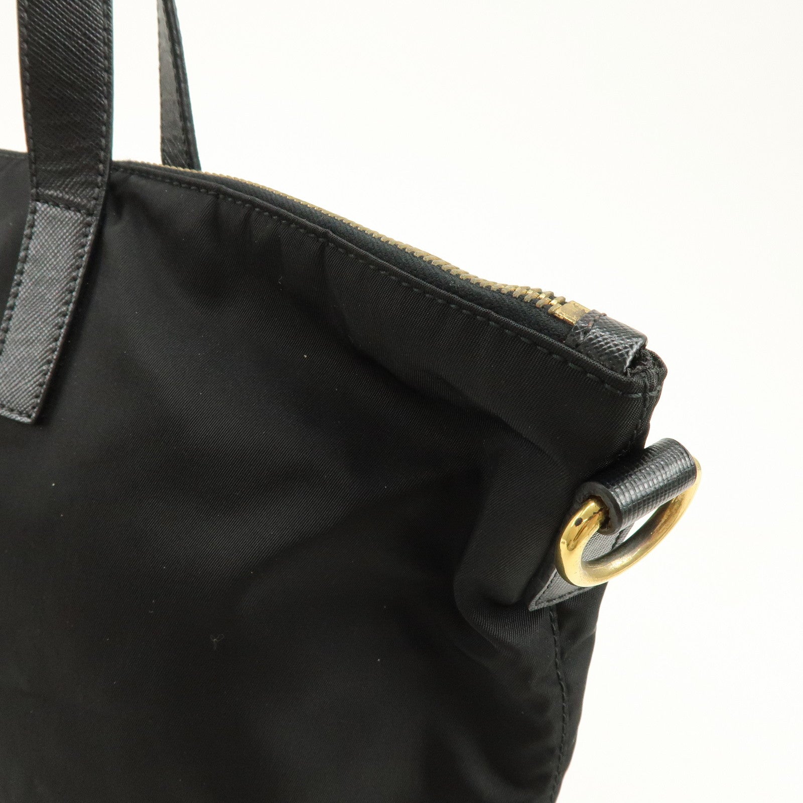 PRADA Triangle Logo Nylon Saffiano Leather 2Way Bag Hand Bag Black