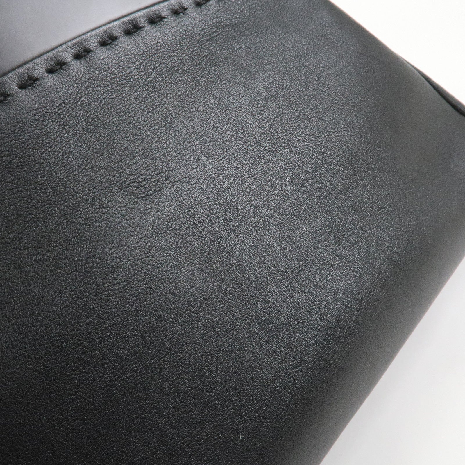 Ferragamo Gancini Leather Wood Shoulder Bag Hand Bag Black