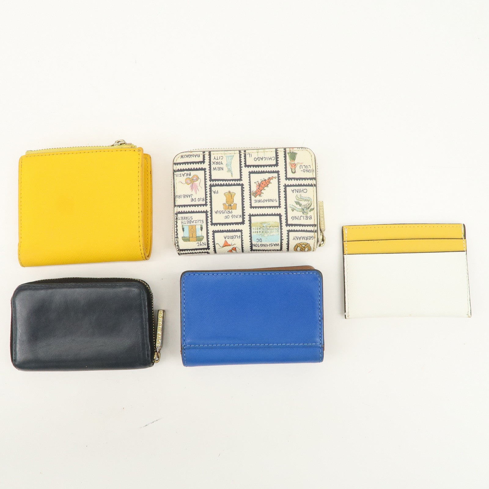 TORY BURCH Leather Set of 5 Compact Wallet Blue Yellow Ivory Black