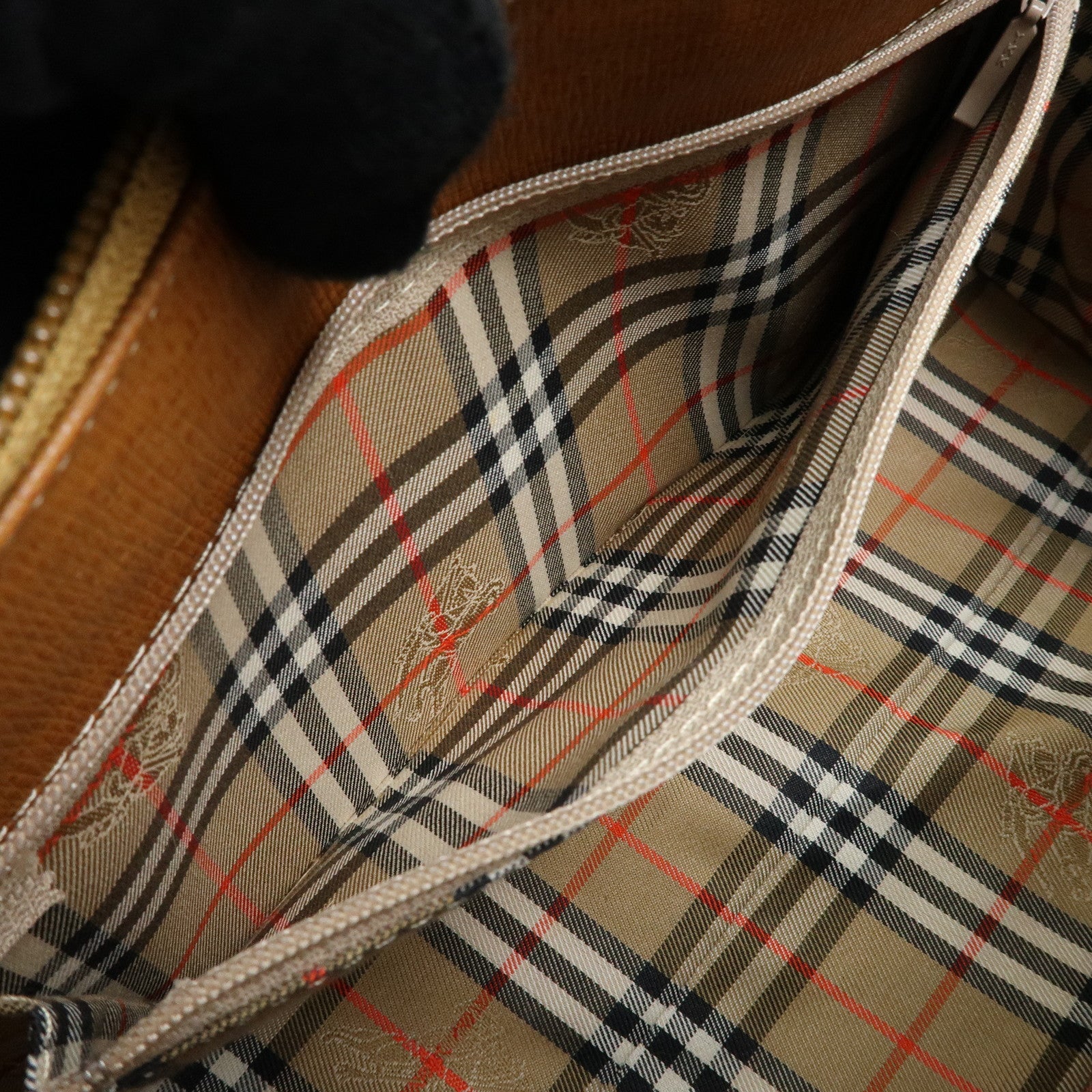 BURBERRY Logo Leather Hand Bag Tote Bag Brown