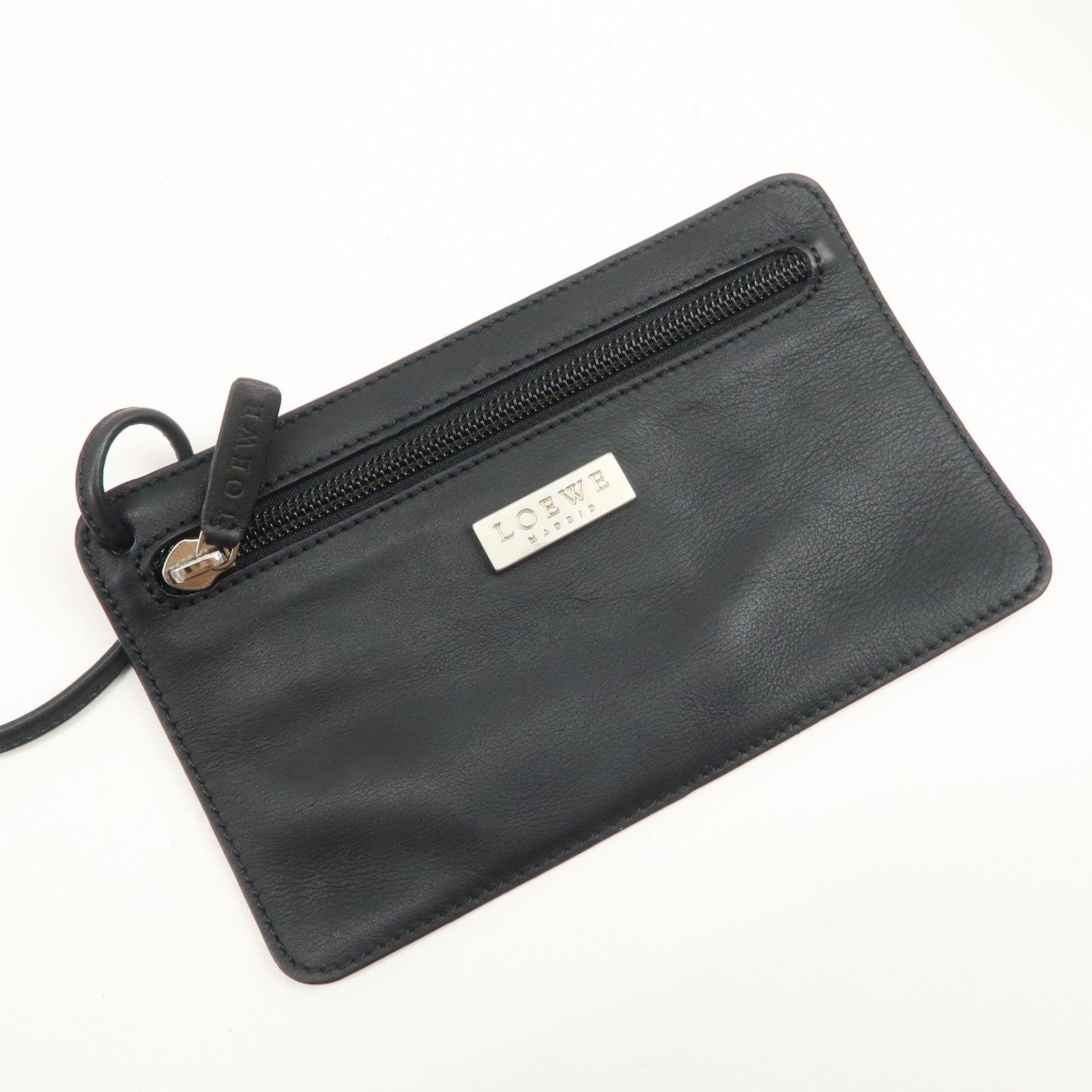 LOEWE Logo Leather Tote Bag Hand Bag Shoulder Bag Black