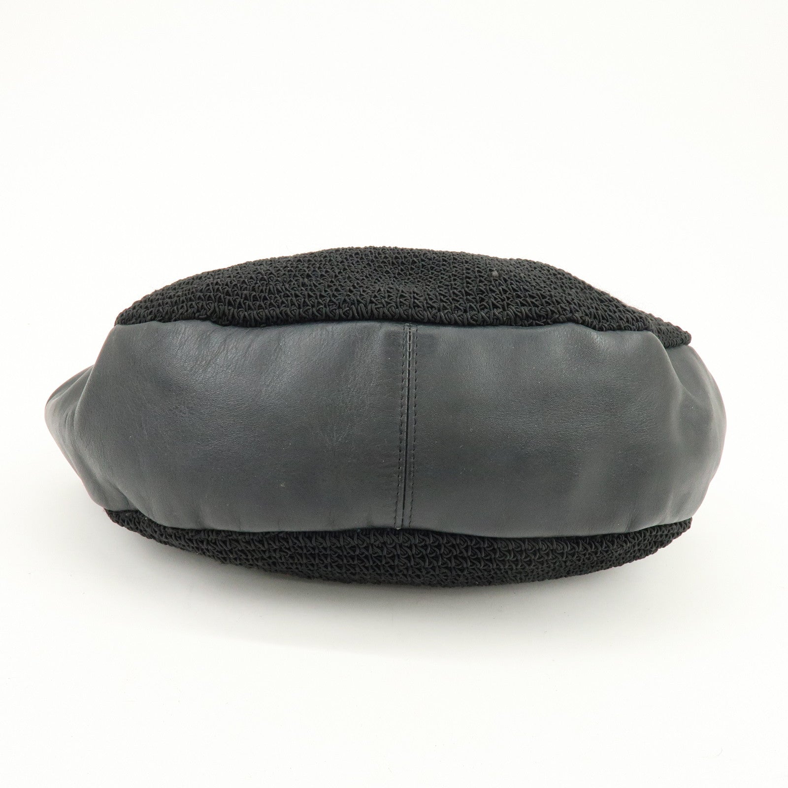 CHANEL COCO Mark Nylon Leather Kiss Lock Purse Shoulder Bag Black