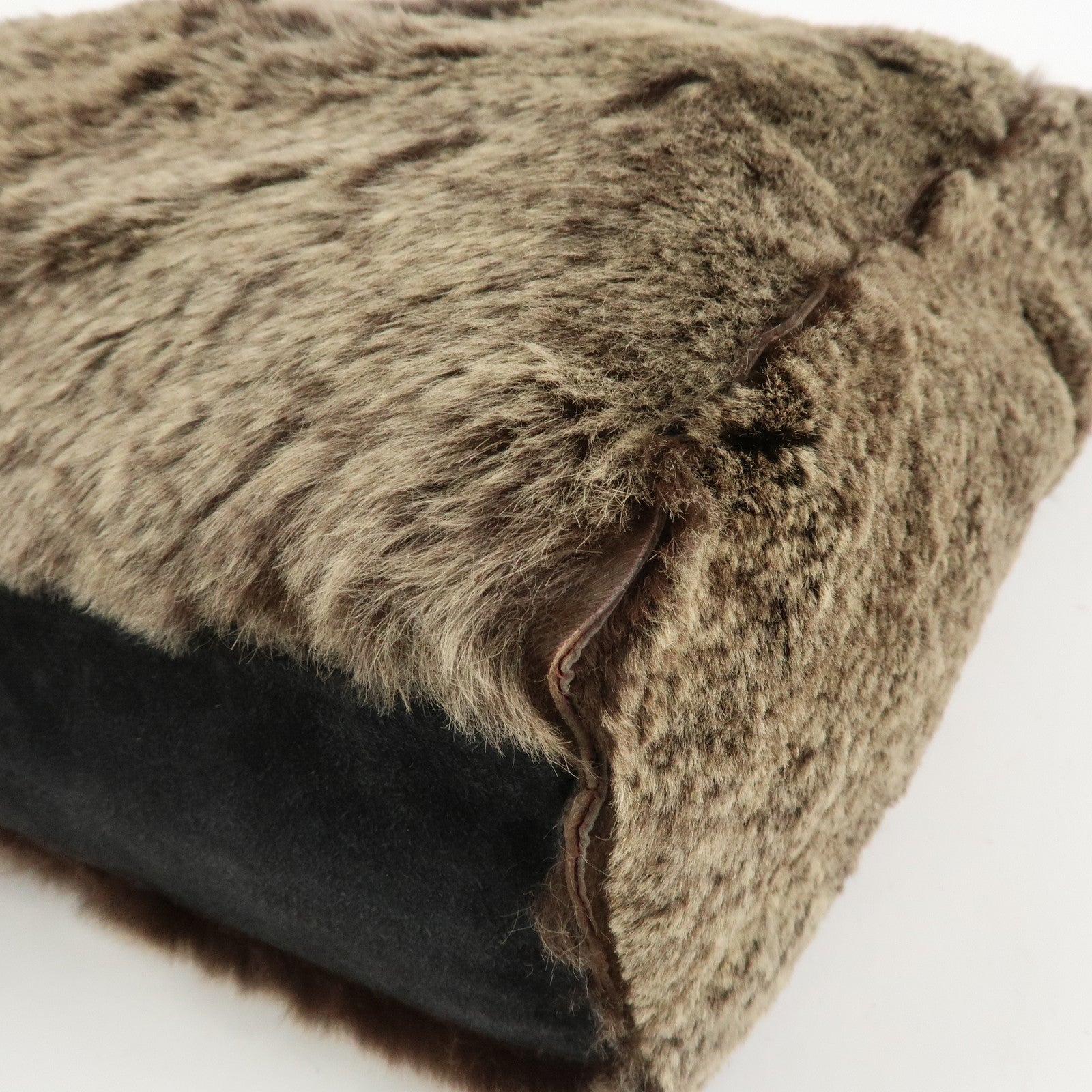 CHANEL COCO Mark Fur Suede Tote Bag Hand Bag Brown Black