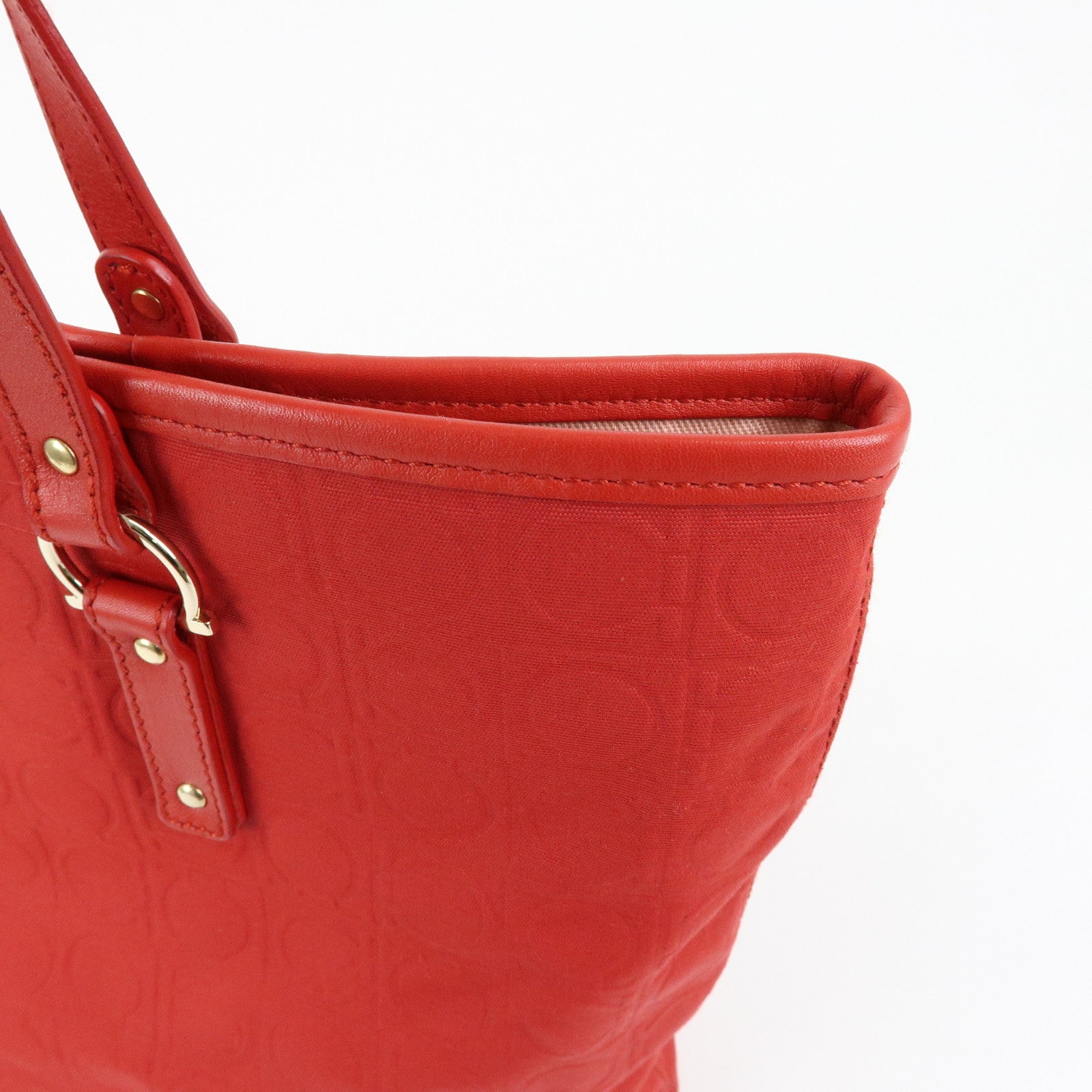 Ferragamo Gancini Canvas Leather Tote Shoulder Bag OSAKA 2004 Red
