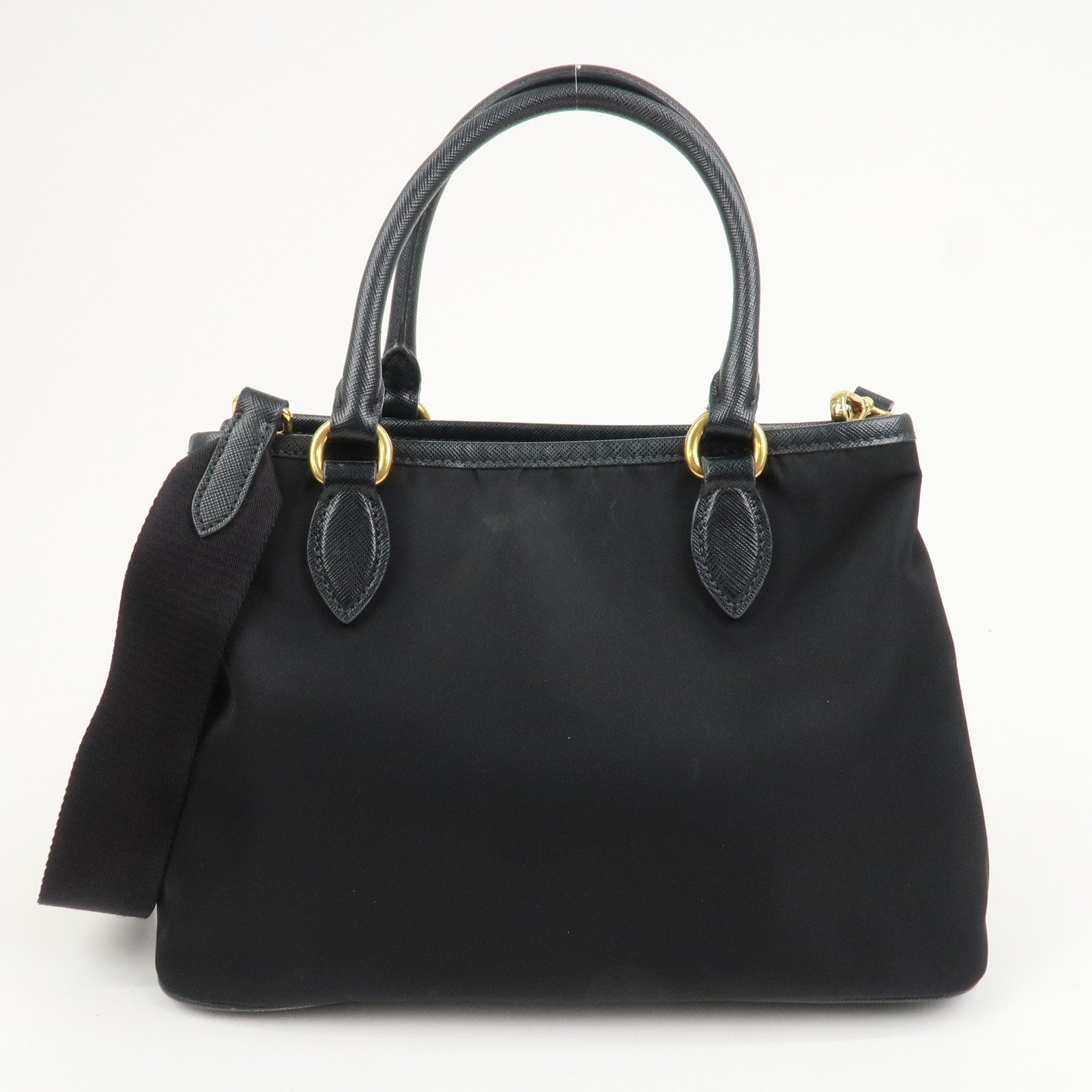 PRADA Logo Nylon Leather 2Way Hand Bag Shoulder Bag Black 1BA173