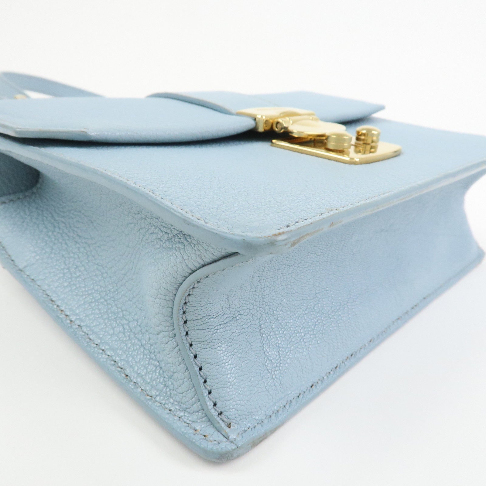 MIU MIU Leather Shoulder Bag Crossbody Bag Light Blue