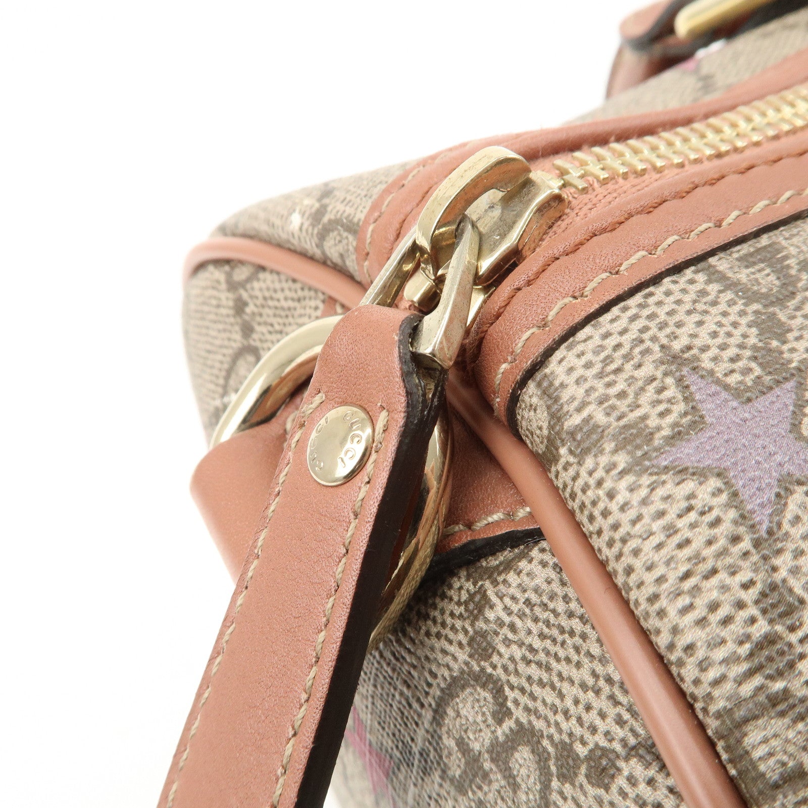 GUCCI GG Supreme Leather Boston Bag Beige Brown Star 193603