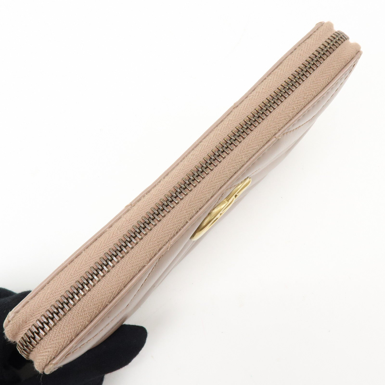 GUCCI GG Marmont Chevron Leather Long Wallet Beige 443123
