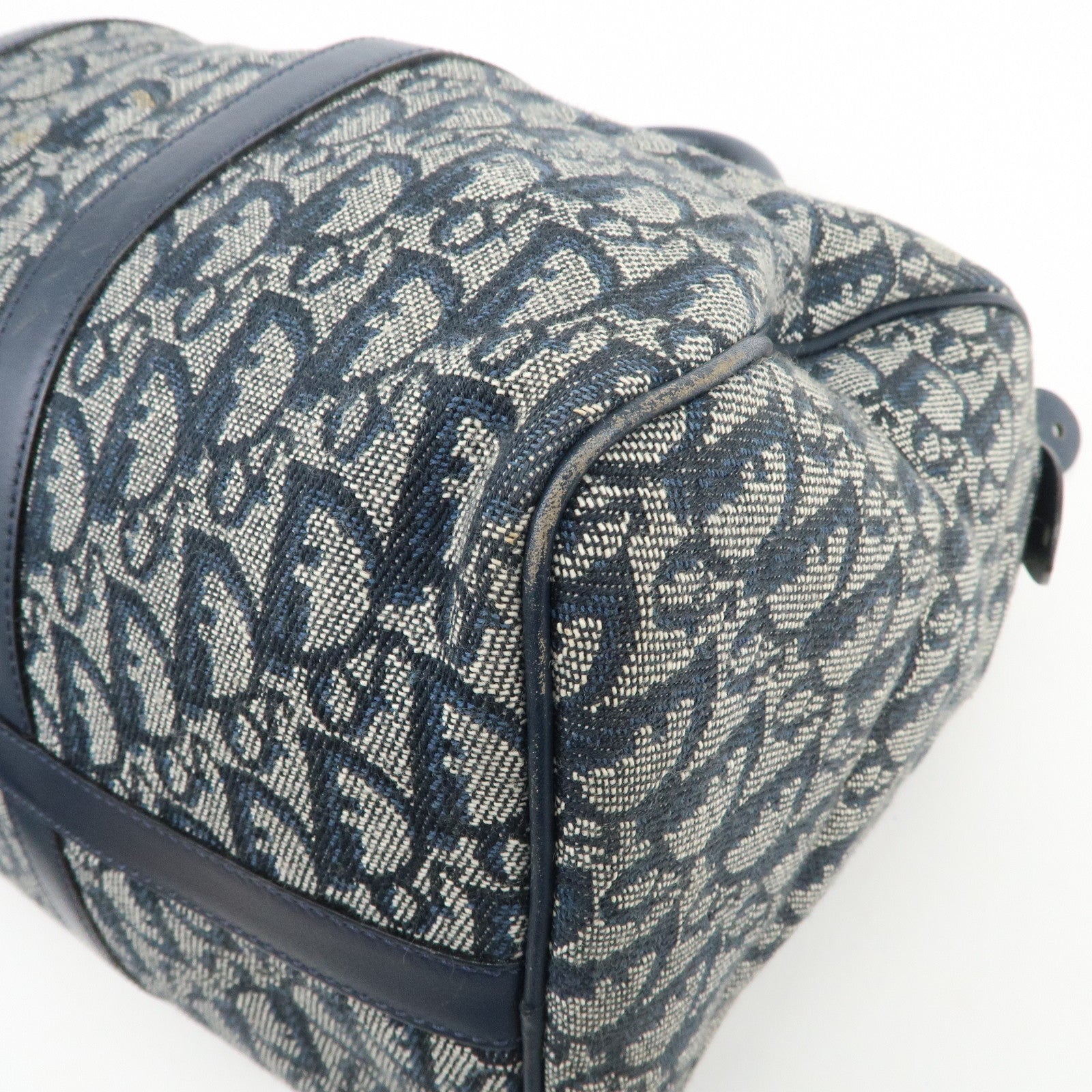 Christian Dior Trotter Jacquard Canvas Leather Boston Bag Navy
