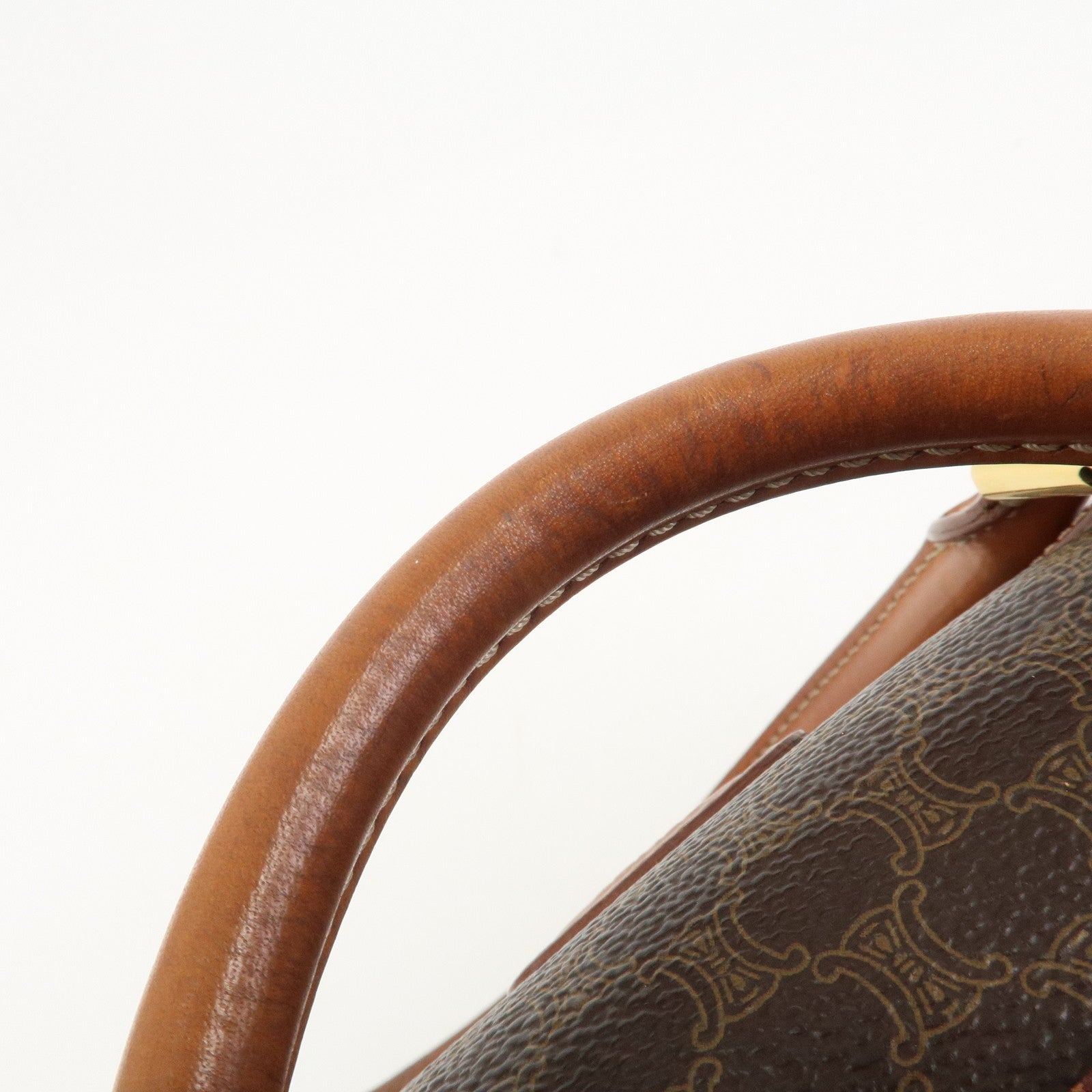 CELINE Macadam PVC Leather Boston Bag Hand Bag Brown
