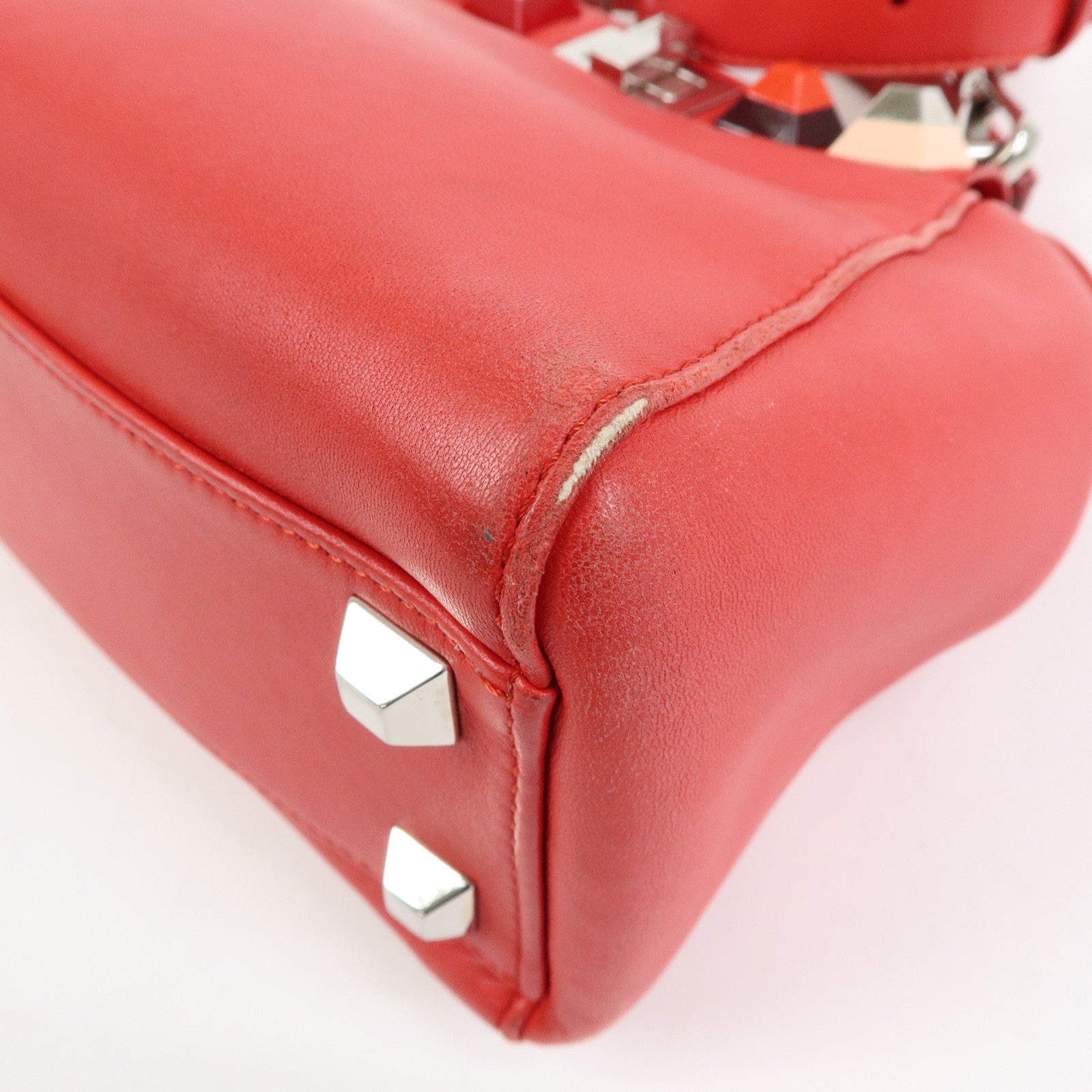 FENDI Peekaboo Mini Leather 2Way Shoulder Bag Hand Bag Red 8BN244