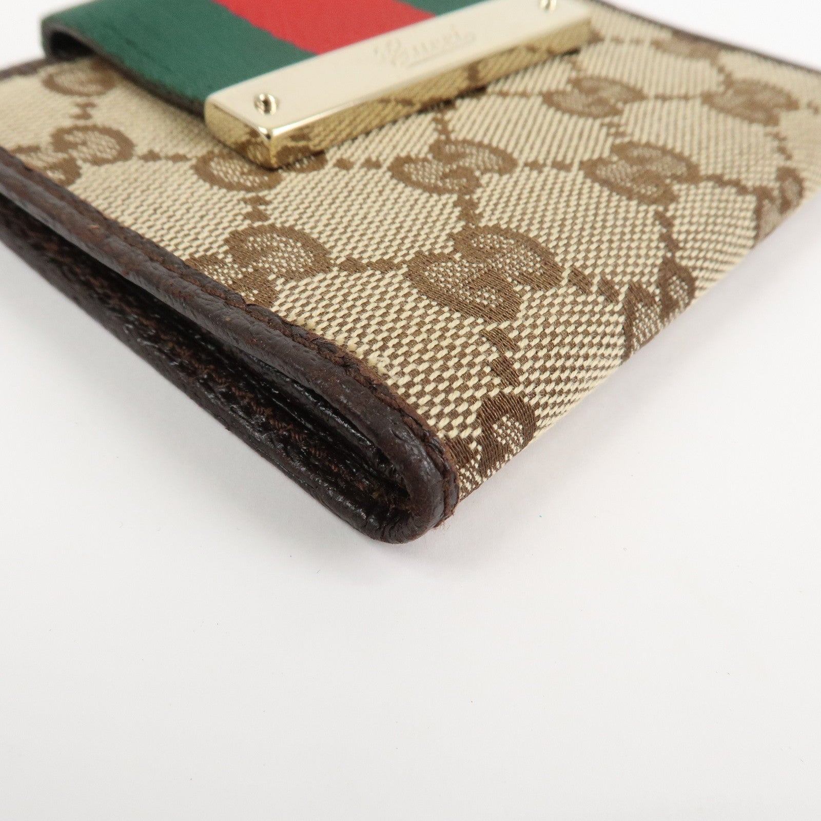 GUCCI Sherry GG Canvas Leather Bifold Compact Wallet Beige 181670